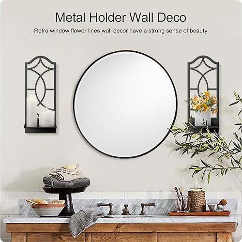 Miniatura 4 de Juego de 2 candelabros de pared, decoración artística de pared de metal negro, portavelas de pared de línea moderna para sala de estar, comedor,