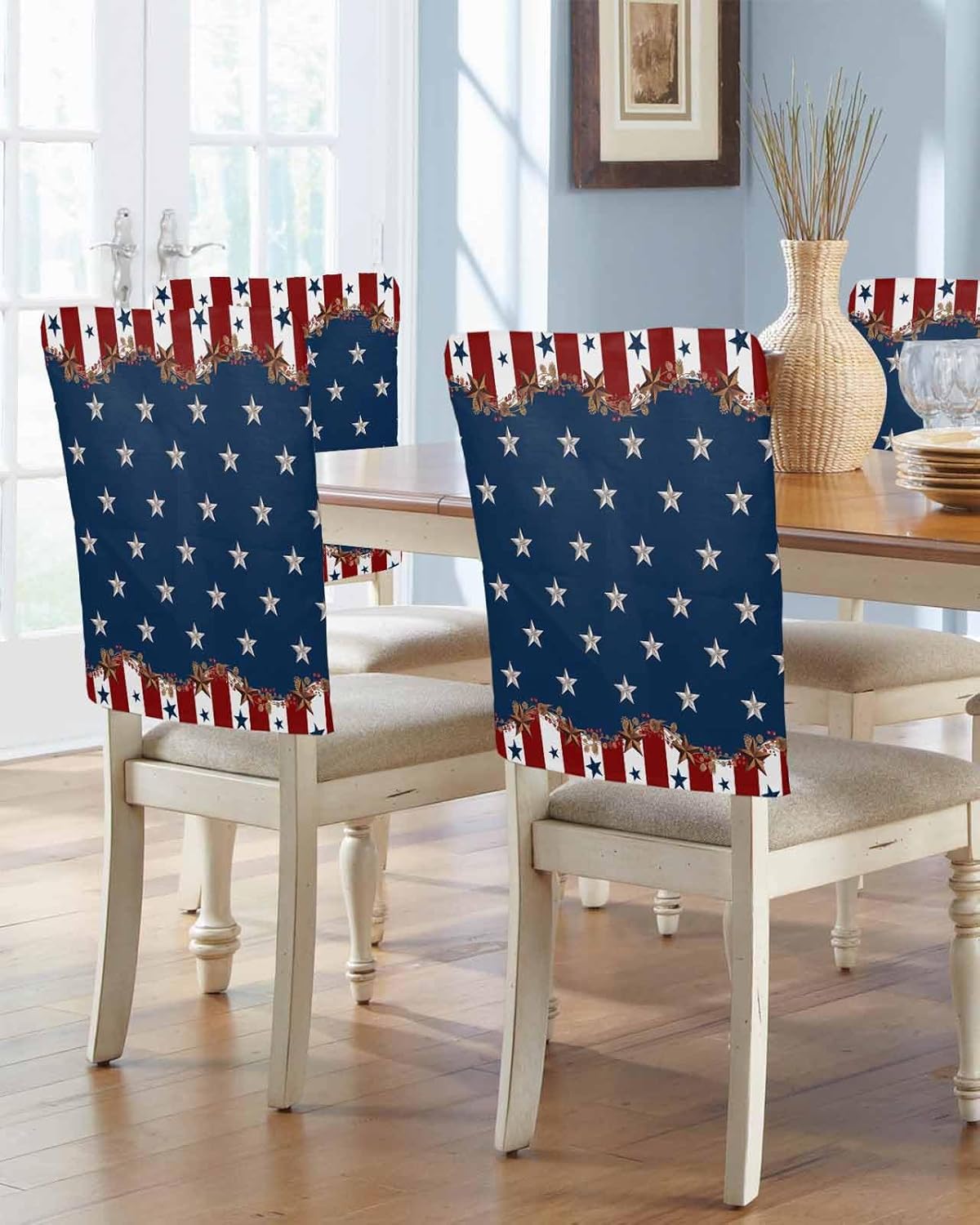 Savannan Dining Chair Back Covers, Independence Day