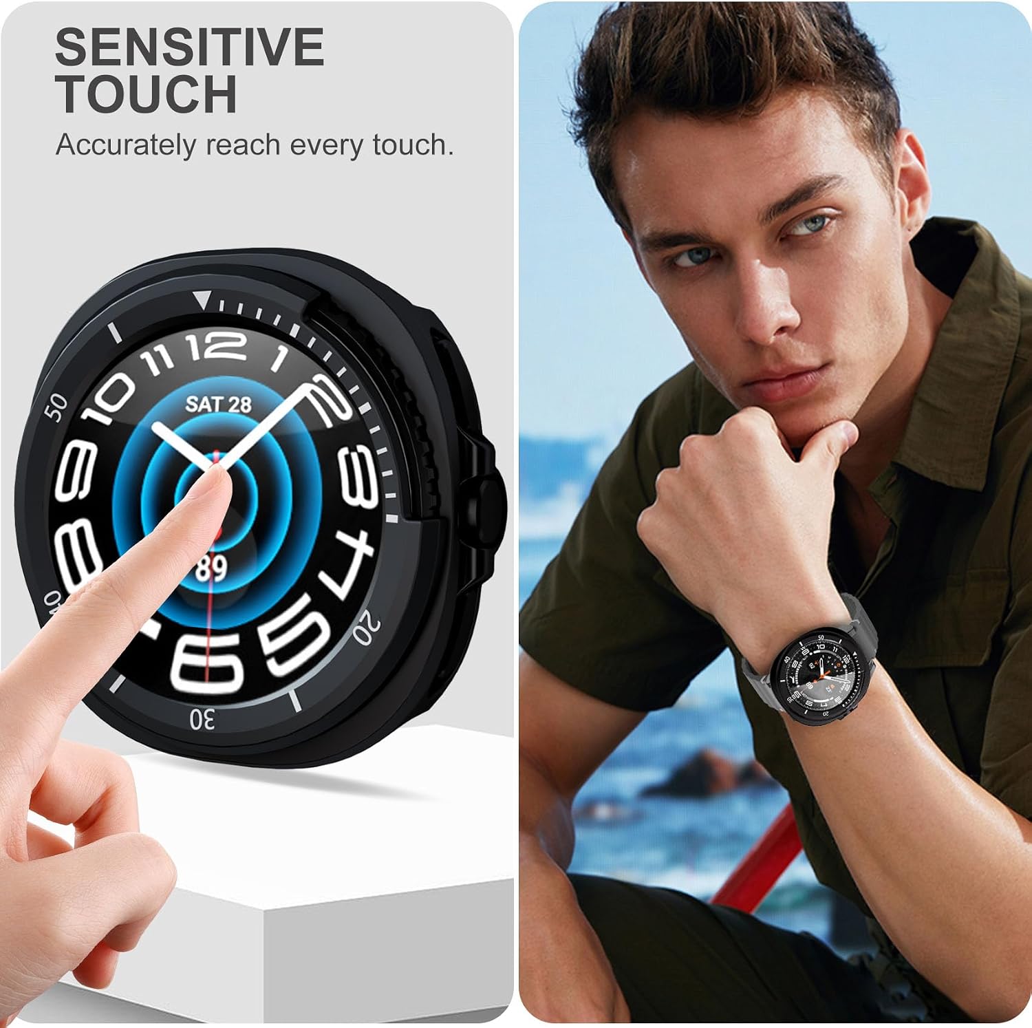 2 Pack Privacy Case for Samsung Galaxy Watch 8 Classic 46mm Screen Protector, Anti-Spy Tempered Glass Film Cover Hard PC Case Bumper for Galaxy Watch 8 Classic Smart Watch image 5