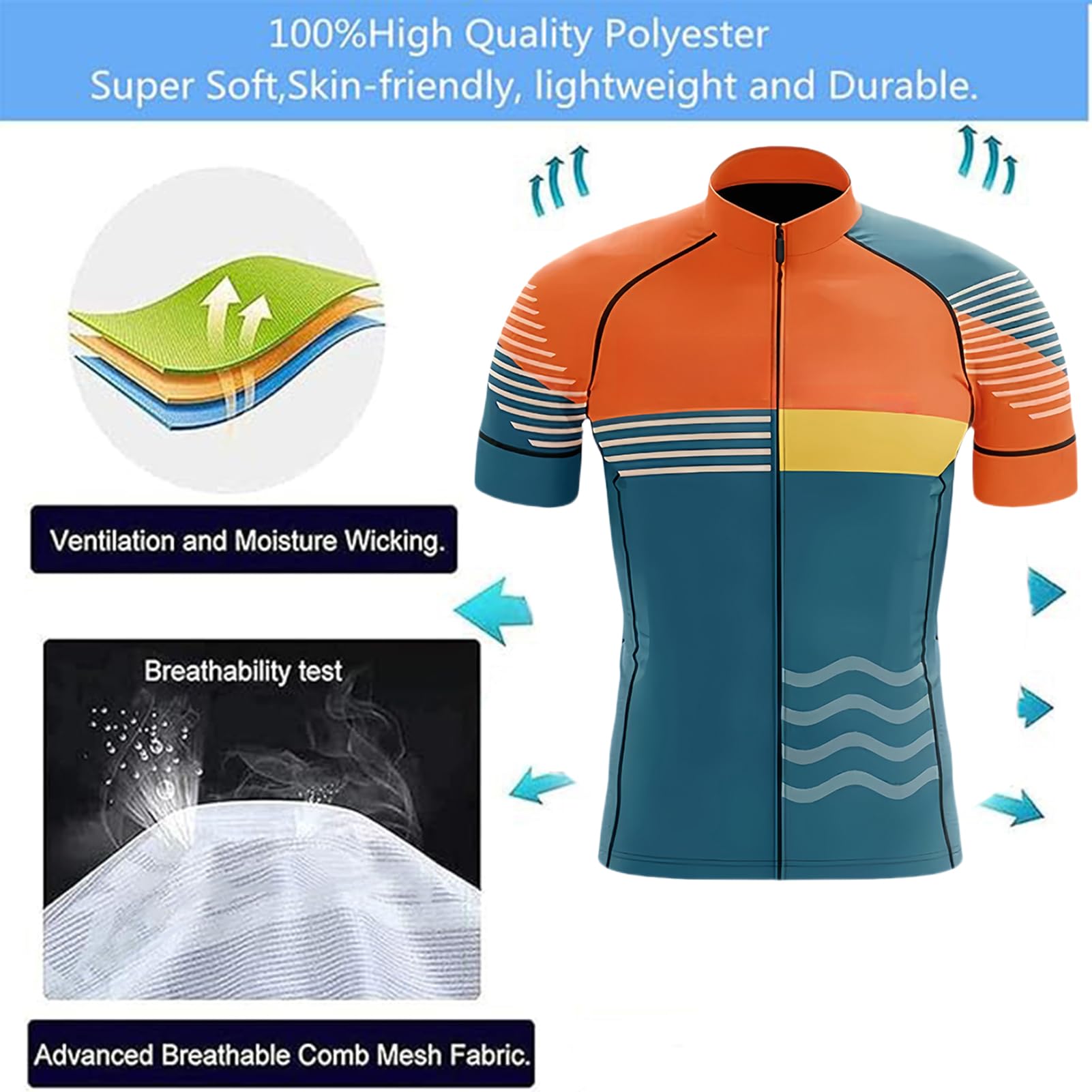 Ensemble Maillot de Cyclisme pour Homme, Vêtements Velo Été Tenue Cycliste Manche Courte et Cuissard À Bretelle avec 9D Coussin Gel