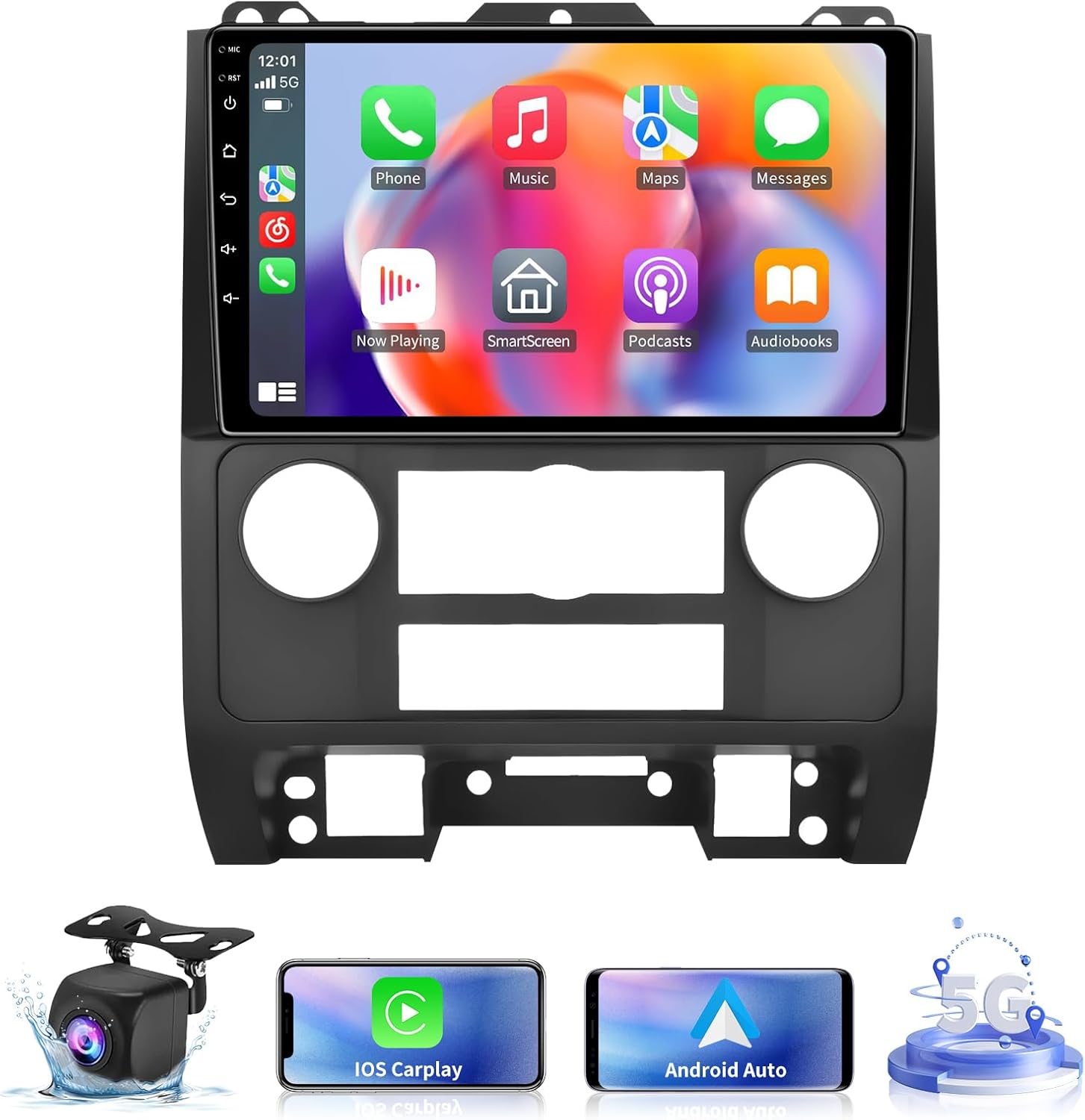 5GWiFi Upgrade Car Stereo Radio for Ford Escape/Mazda Tribute/Mercury Mariner 2007-2012 - Wireless Carplay and Android Auto GPS Navigation - 4GB+32GB 9.2 inch Touchscreen Bluetooth RDS FM SWC