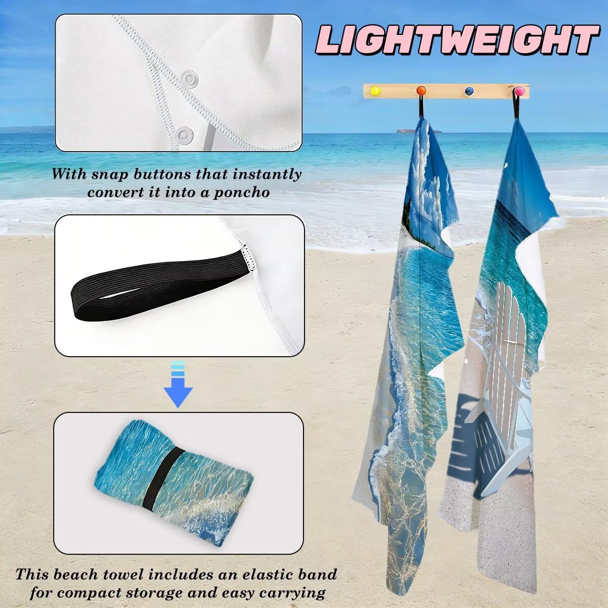 Toalla Playa 100x220 cm, Toalla Gimnasio Microfibra Secado Rapido, Juego de 2 Antiarena Toallas de Playa, Ligera Compacta Toallas Microfibra Grande para Viaje, Regalo Hombre Mujer (Océano) -5103