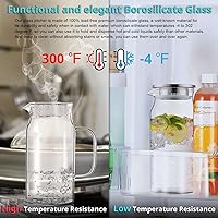 Vista 5 de Bivvclaz Jarra de vidrio pequeña de 1.2 litros y 40 onzas con tapa y asa, jarra de vidrio para agua caliente/fría, jarra de té helado para café