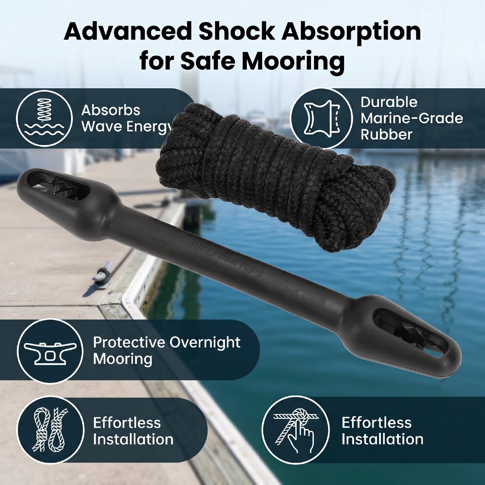 Generic Ammortizzatore per Ormeggio Barche, Resistente Gomma di Grado Marino, Stabilizza Sotto i 20 Piedi, Ideale per Attracco Sicuro e Ormeggio Notturno, 1 unità