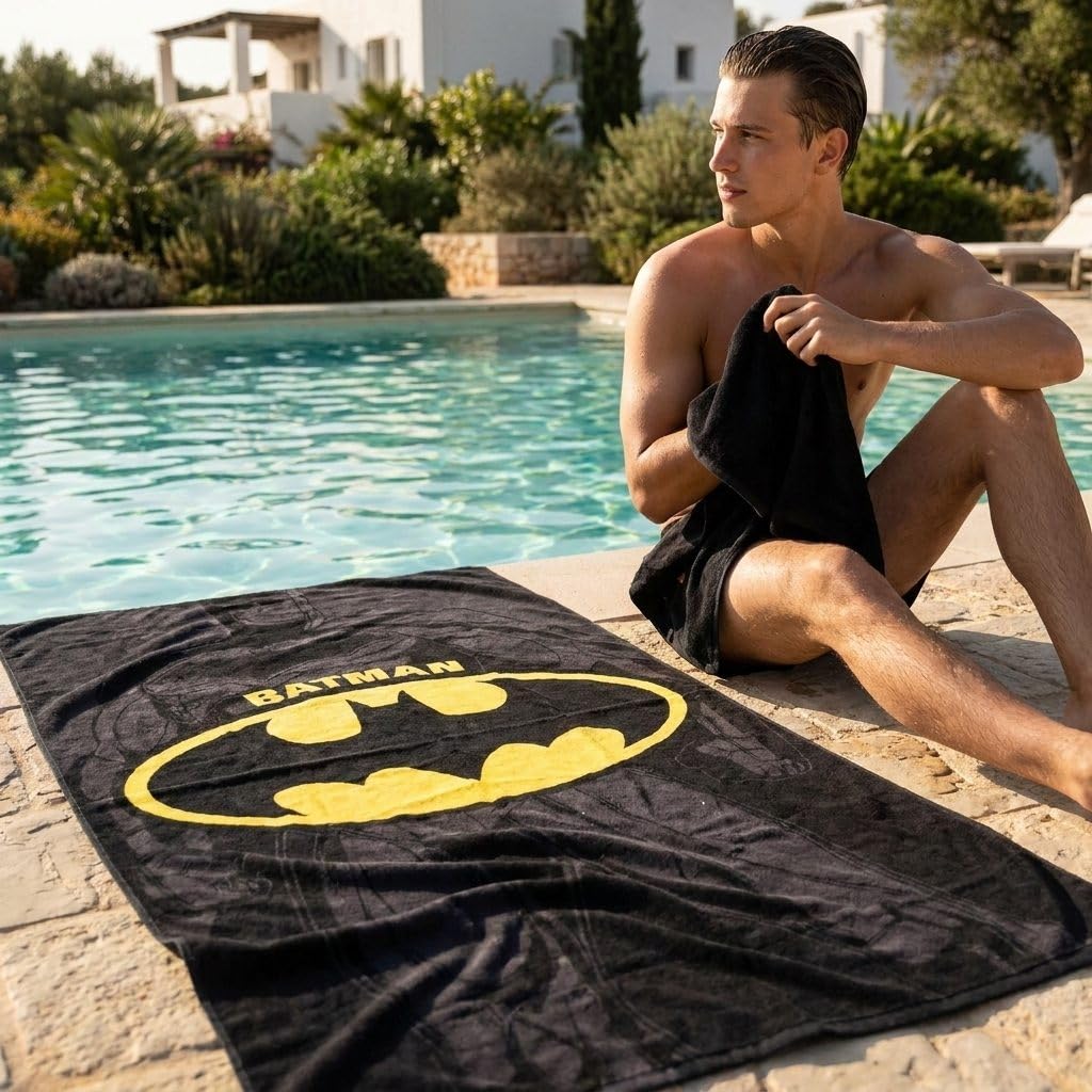 CERDÁ LIFE'S LITTLE MOMENTS Toalla Batman 90 x 180 cm Niño y Niña - Toalla Infantil Batman Suave y Absorbente para Playa, Pisicna y Natación, Toalla Infantil Verano 2-10 Años