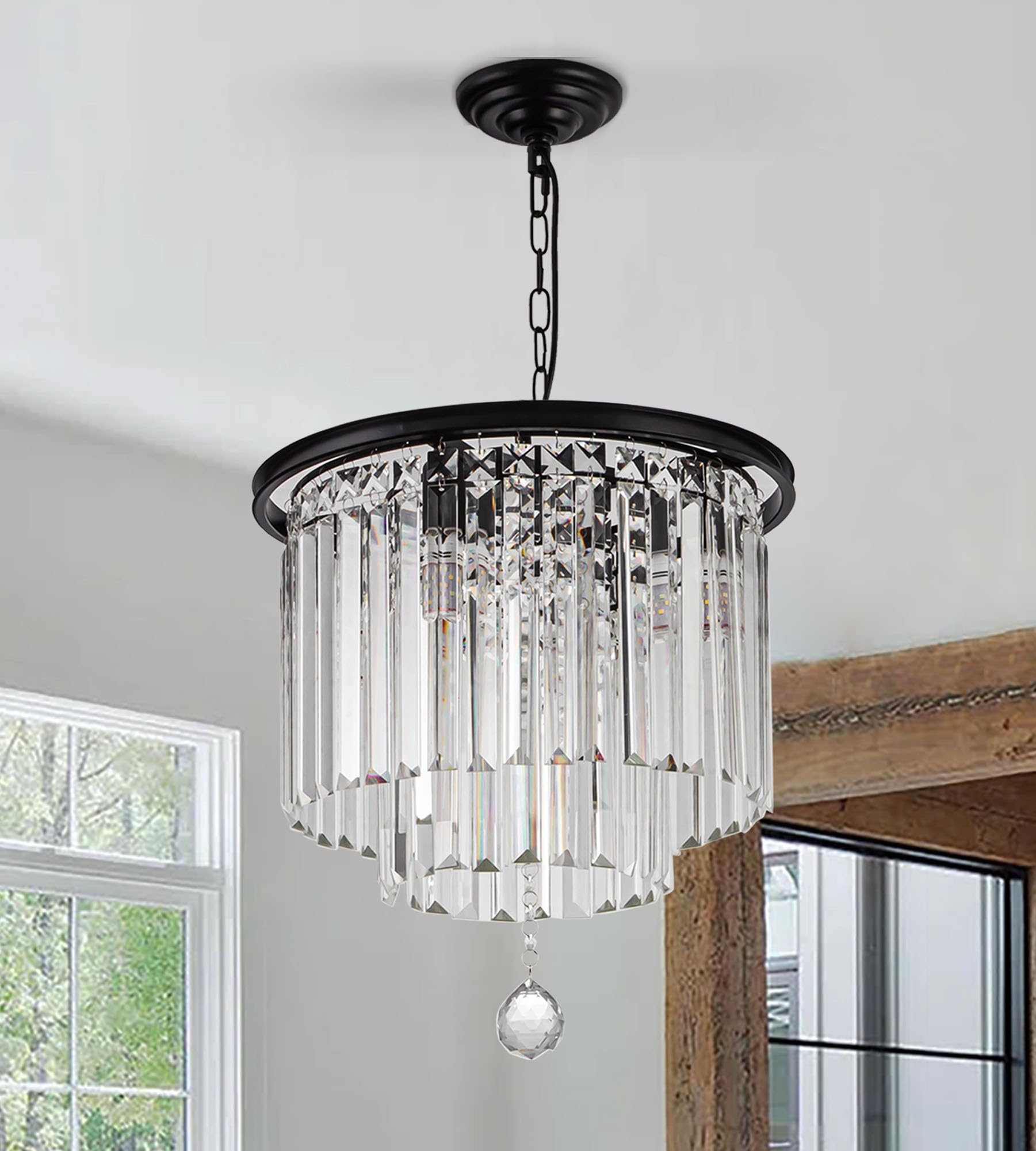 (incomplete) Black Crystal Chandelier for Dinning Room Light Flush Mount Chandelier Pendant Light Modern Crystal Chandelier Kitchen Island Light Fixture 4-Light Crystal Chandelier for Bedroom Living Room Foyer