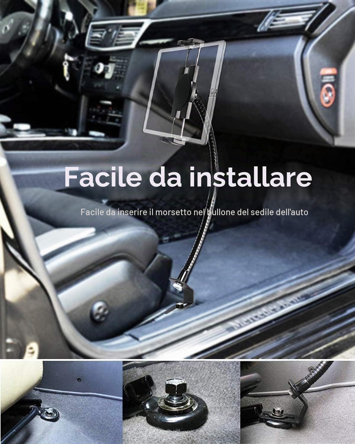 Supporto Tablet Auto Pavimento, Porta Tablet Camion Seat Pista | con Metallo Collo Oca, per iPad Pro/ Air/ Mini, Samsung Galaxy Tabs, Lenovo, iPhone, 4-13" Cellulare & Tablet