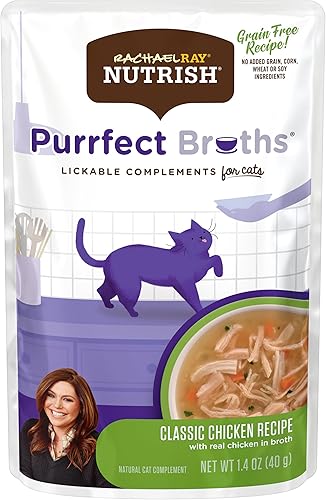 Miniatura 10 de Rachael Ray Nutrish Purrfect Broths - Alimento húmedo natural para gatos, sabrosa receta de atún con atún y verduras en hojuelas, bolsa de 1.4 onzas