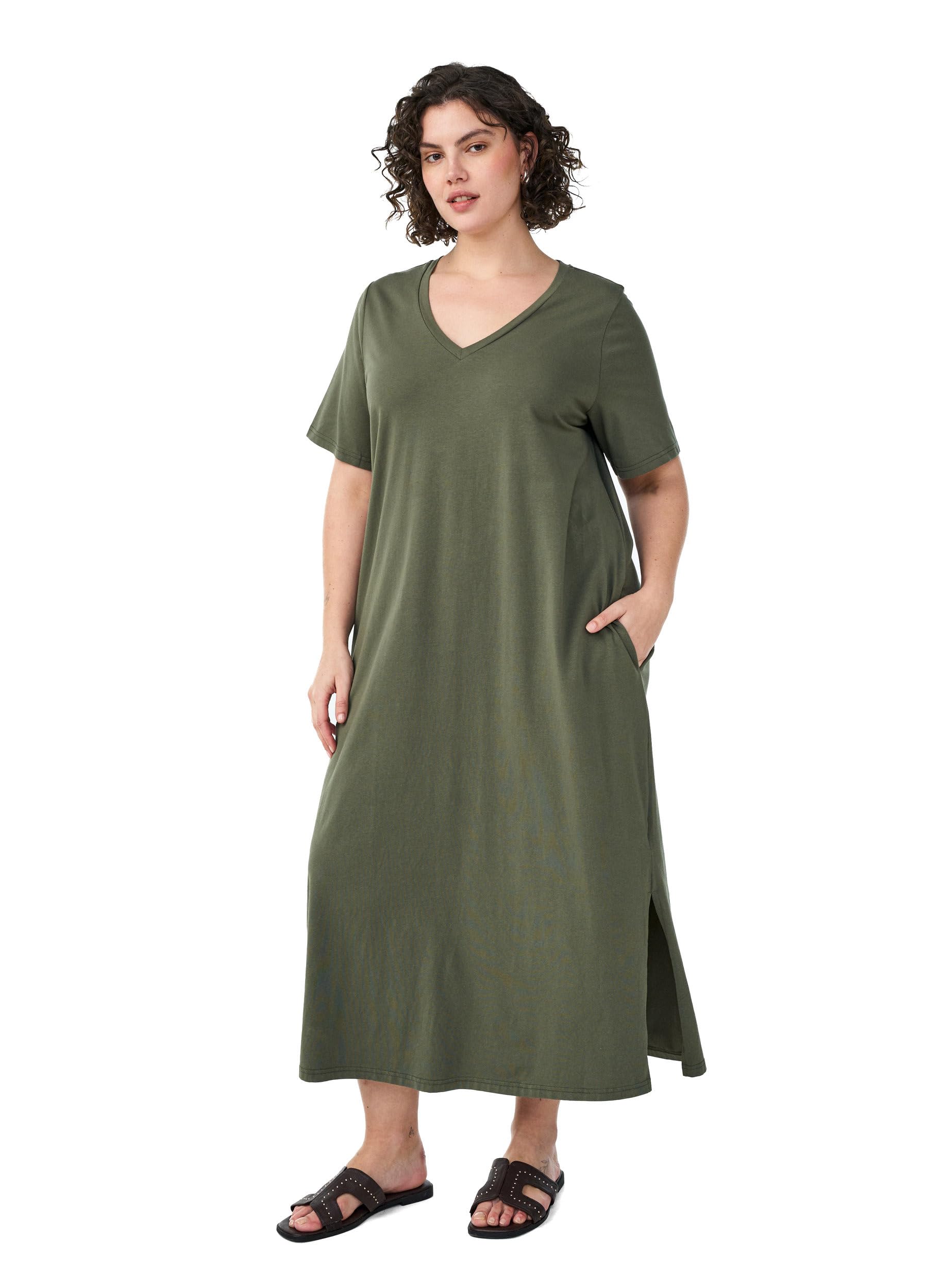 Zizzi Damen Große Größen Midikleid Kurzarm V-Ausschnitt Größe 42-60
