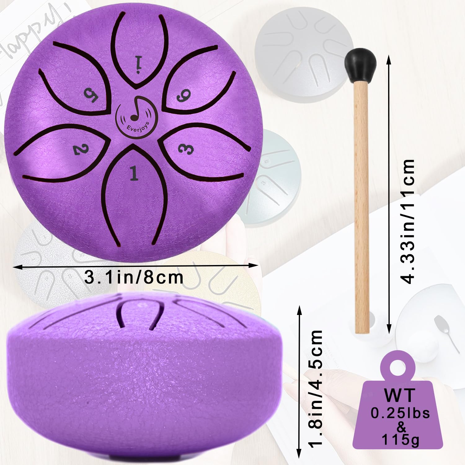 Rain Drum for Outside- Steel Tongue Drum 3 Inch 6 Notes C-Key Handpan Percussion Instrument with Cloth Bag,Music Book and Mallets - Image 3
