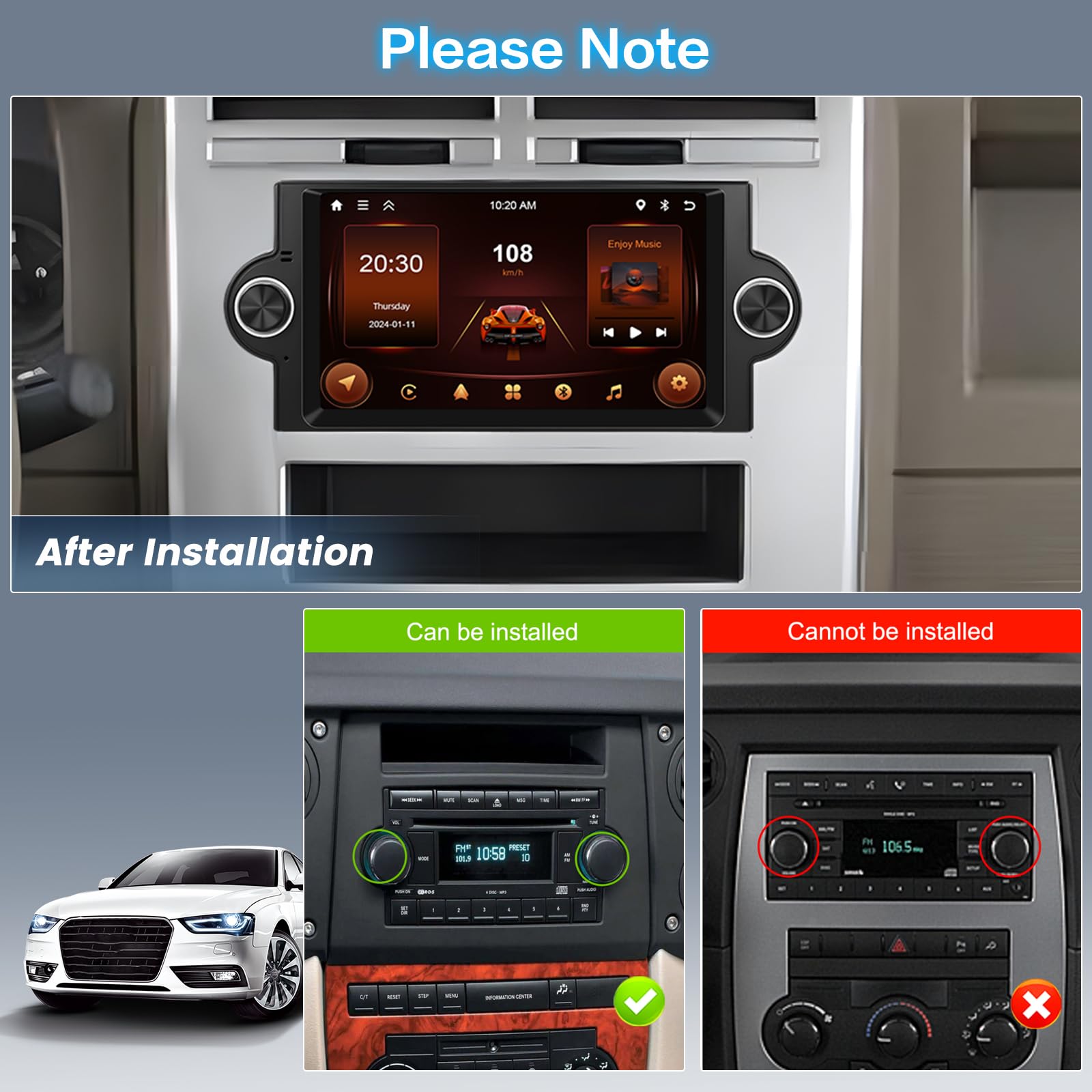2+64G Inefala para Jeep Grand Cherokee/Compass/ChrysIer 300c 2005-2007 Android 13 Radio de Coche, 6.2 Pulgadas Pantalla táctil inalámbrica CarPlay Android Auto GPS WiFi BT WiFi FM/RDS Cámara Trasera