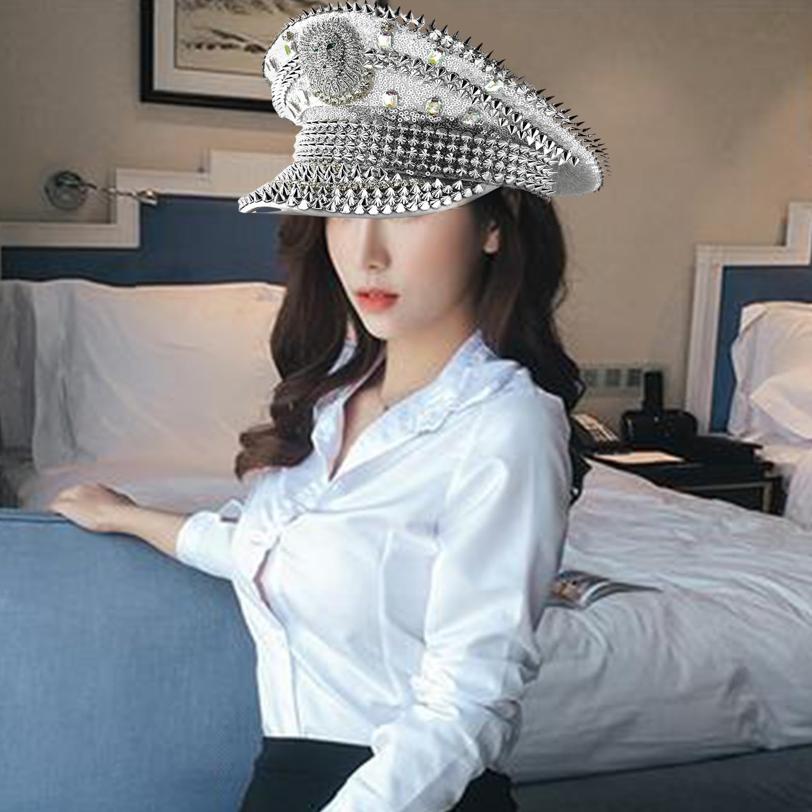 Lions - Cappello unisex con strass e paillettes, regolabile, alla moda, unisex, per gli appassionati di moda