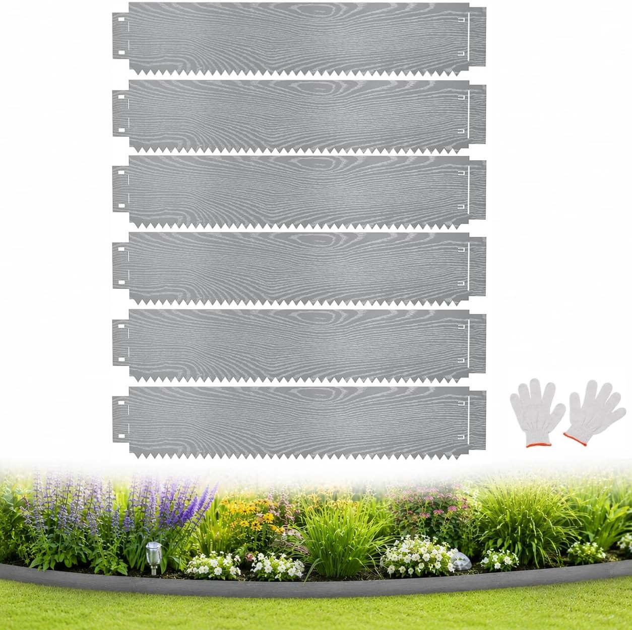 Giantex Garden Landscape Edging Border, 6 Pcs Flexible Galvanized Metal Garden Edging with Wood Grain Look, 20FT Bendable Interlocking Lawn Edging for Flower Beds, Pathways & Backyard Landscaping