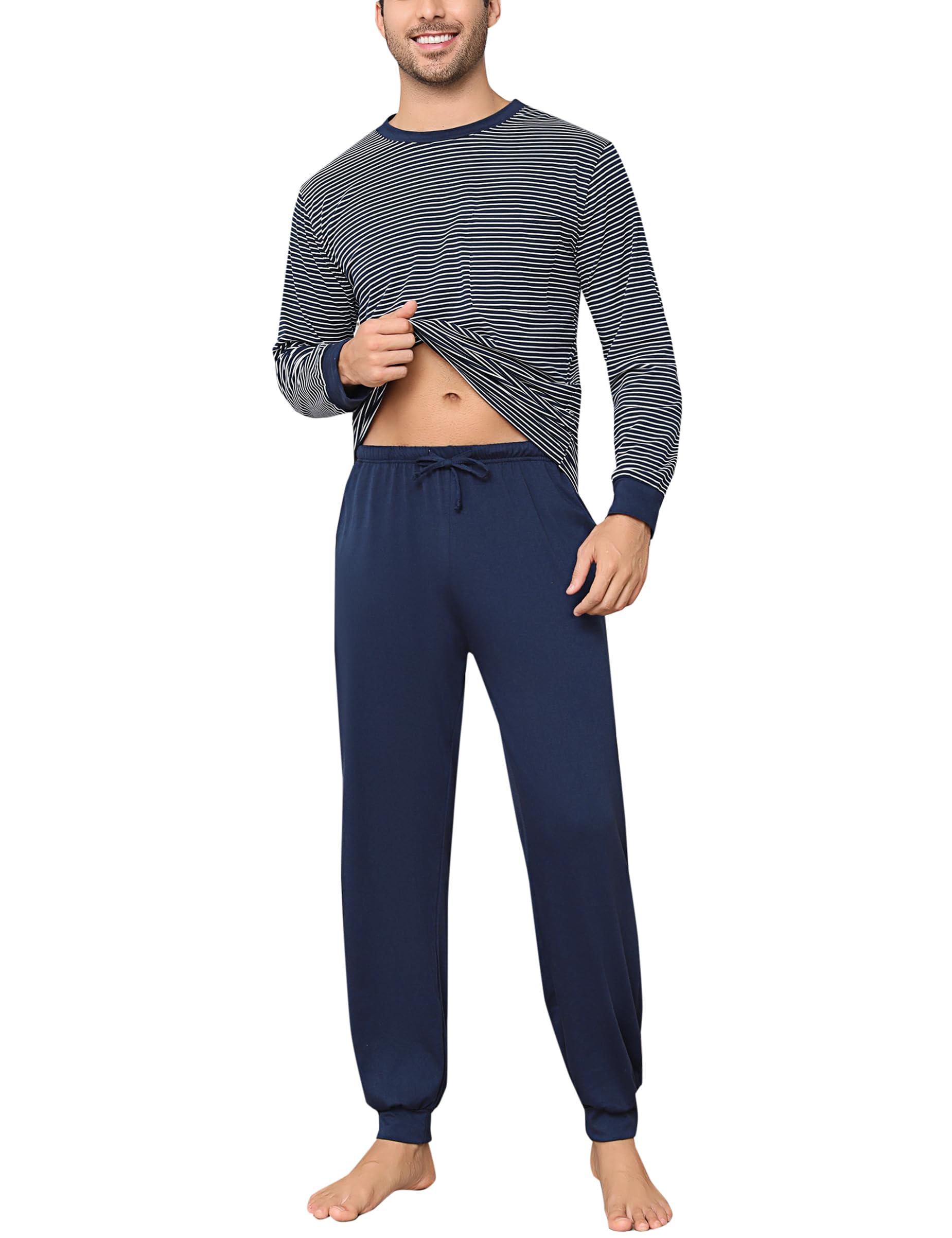 Aseniza Heren winterpyjama van katoen, lange knoopsluiting, lange broek