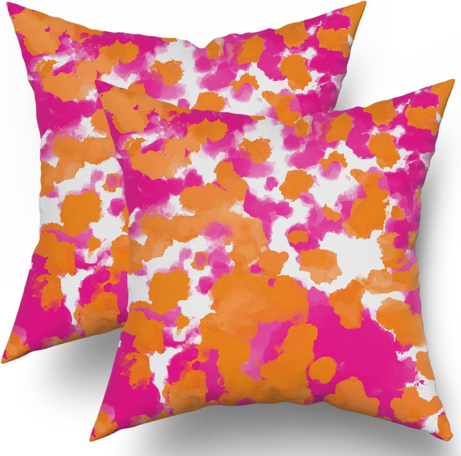 Pink and Orange Pillow Covers 18x18 Vibrant Hot Pink Fuchsia Paint Print Preppy Room
