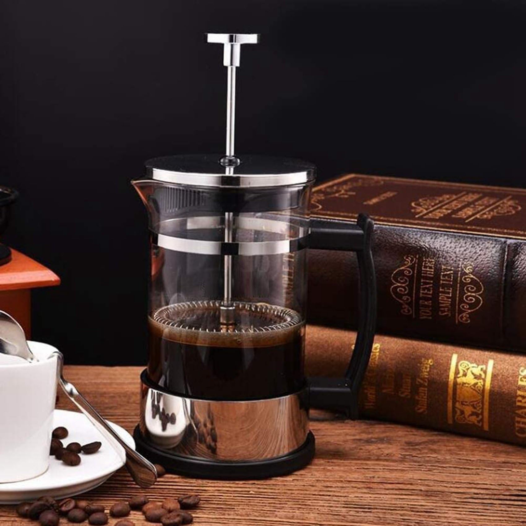 5X Cafetera, Cafetera de Vidrio de Acero Inoxidable, Cafetera de Filtro de Prensa Francesa, Tetera Doméstica, Adecuada para Hacer Té