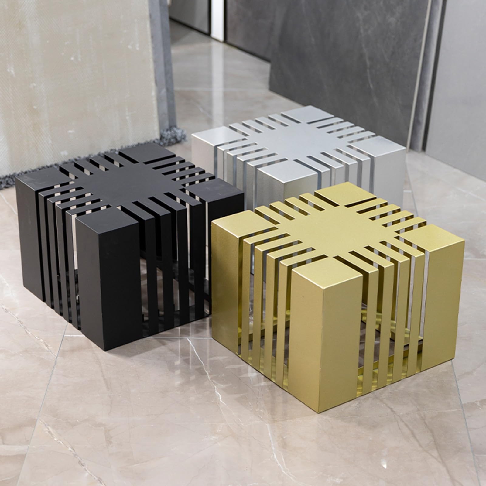 HXFAAFXH Metal Tile Display Rack,Building Material Display Shelf,Floor Porcelain Display Stand Rack,Small Sample Stand with Card Slots,Metal Display Holder Art Storage Organizer(Gold)