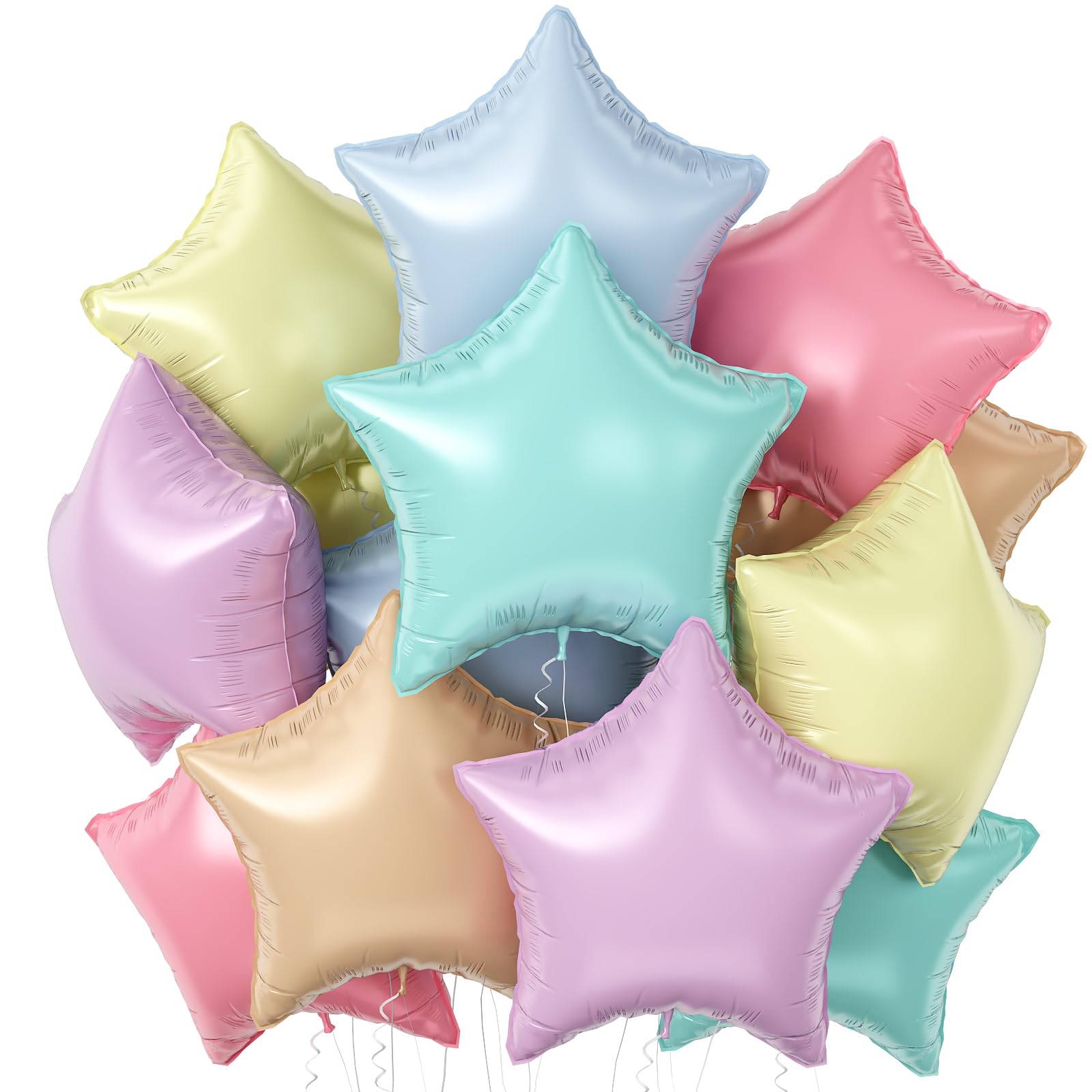 Pastel Star Balloons, 12Pcs Rainbow Macaron Pink Blue Green Purple Yellow Apricot Star Shape Foil Balloon, 18 In Pastel Colorful Helium Pentagram Balloon for Baby Shower Fairy Birthday Newborn Easter — image 1