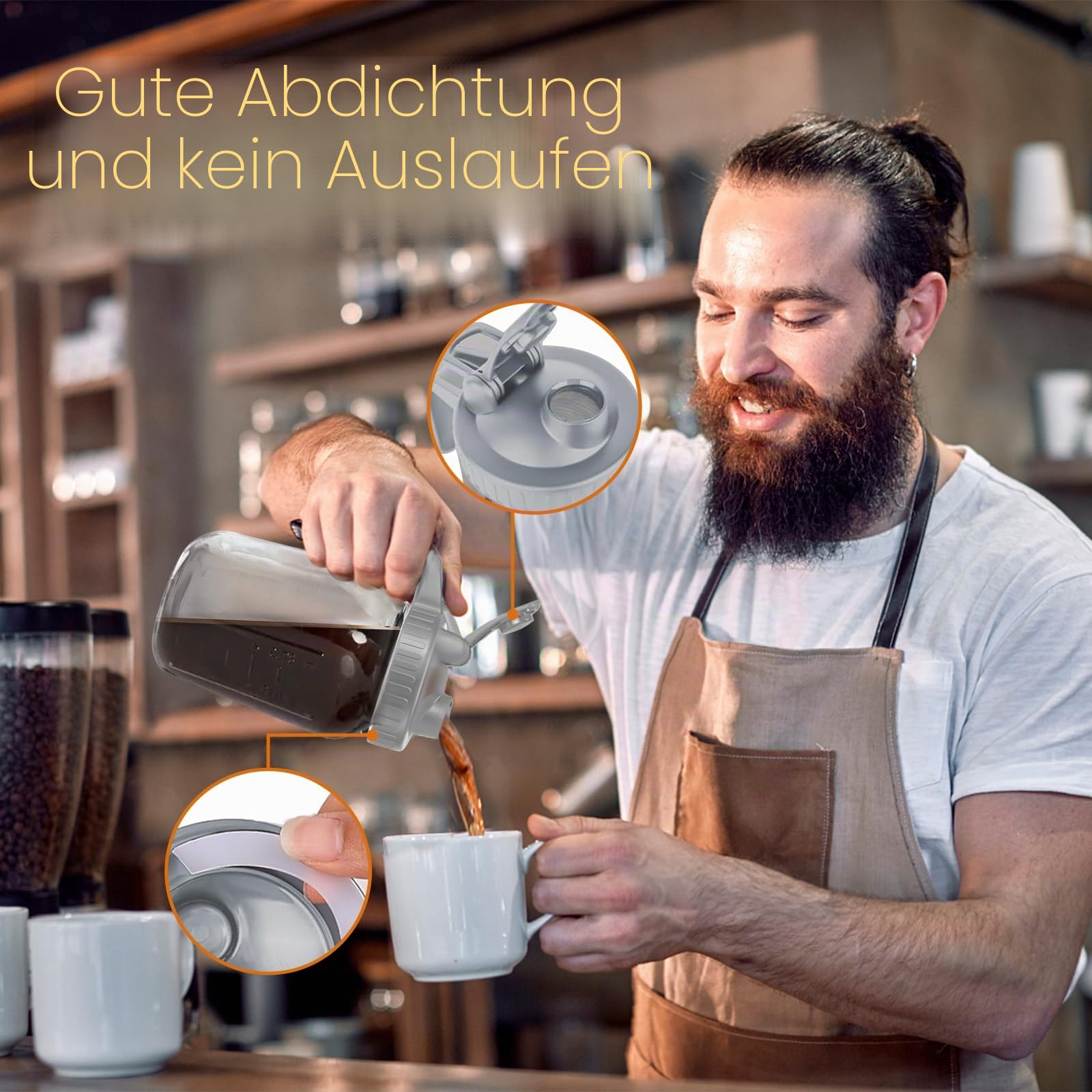 Kaltgebrüh-Kaffeemaschine mit grauer Abdeckung, 800 ml Glaskaraffe mit Edelstahlfilter, luftdichter Deckel