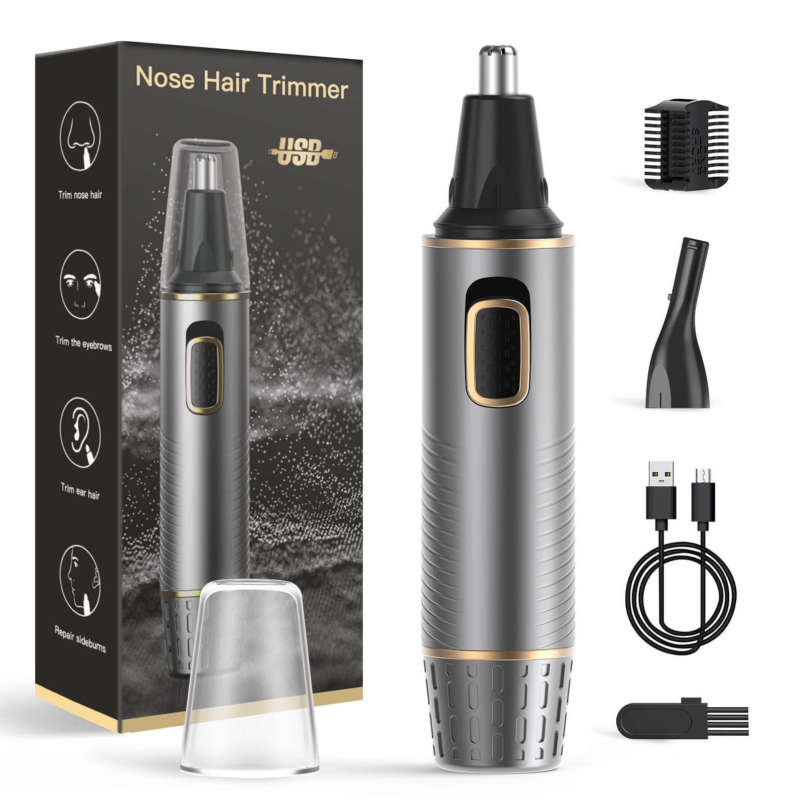 Nose Hair Trimmers for Men Rechargeable Hair Trimmer 2 in 1 Painless Multifunctional Ear and Nose Hair Trimmer