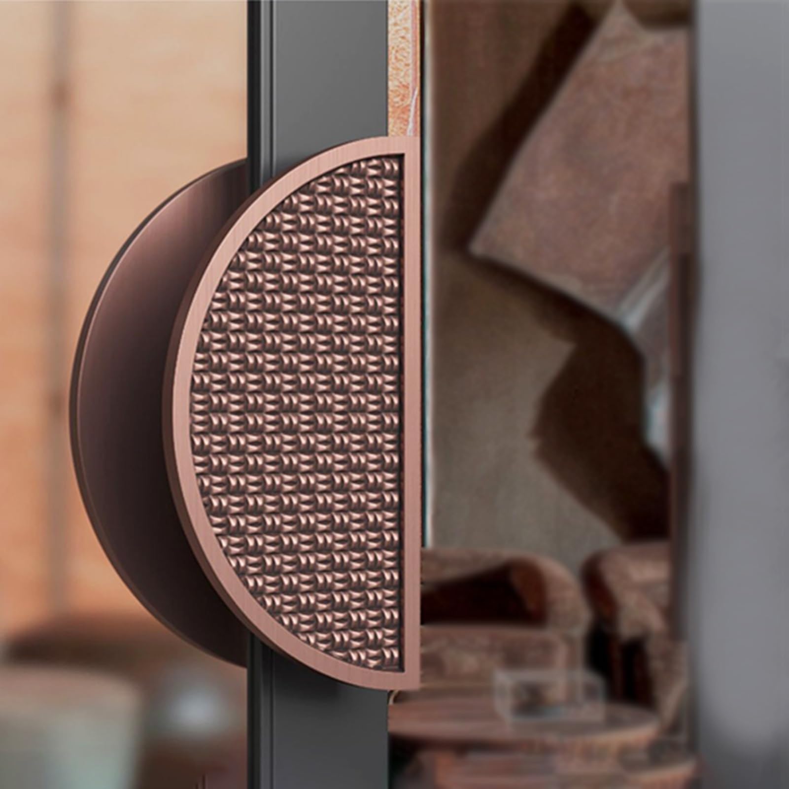 MXXQRHF Double-Sided Round Glass Door Handle 400mm (15.8inch) - Solid Metal Push-Pull with Non-Slip Bumps, Elegant Red Bronze Finish, Ideal for Home & Office Doors
