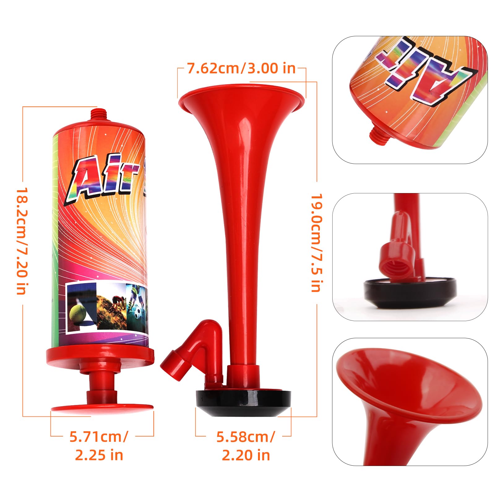 FARBIN Corne de Bateau Corne de Brume Pompe à Main Trompette Stade Klaxons à Air Klaxon de Pompe à Klaxon à Air Portable Fête pour Stade événements Sportifs Graduation (grande ABS corne 2pcs）