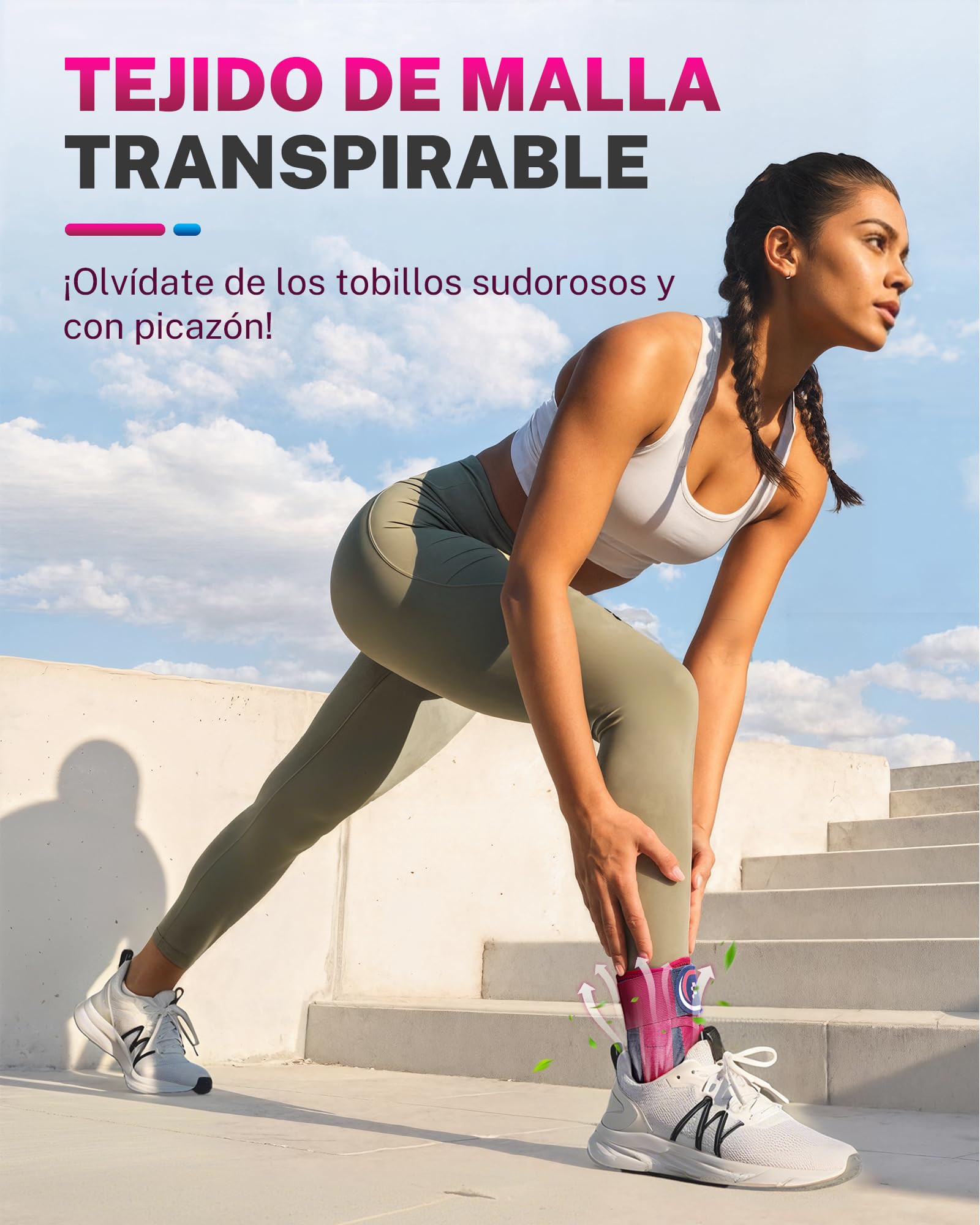 Fitomo Tobillera para Esguince, Tobillera Deportiva Hombre Mujer Estabilizadora de Tobillo con Refuerzo Lateral Extraíble, Adjustable para Ambos Pies, Apto para llevar con Zapato, 1 Unidad