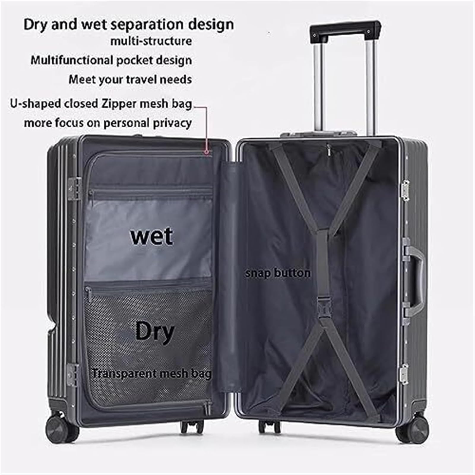 Walizka Podróżna Walizka Otwierana Z Przodu Ładowalna, Uniwersalna Walizka Na Kółkach Bagaż Podręczny Walizka Kabinowa (Color : Black, Size : 24inch)