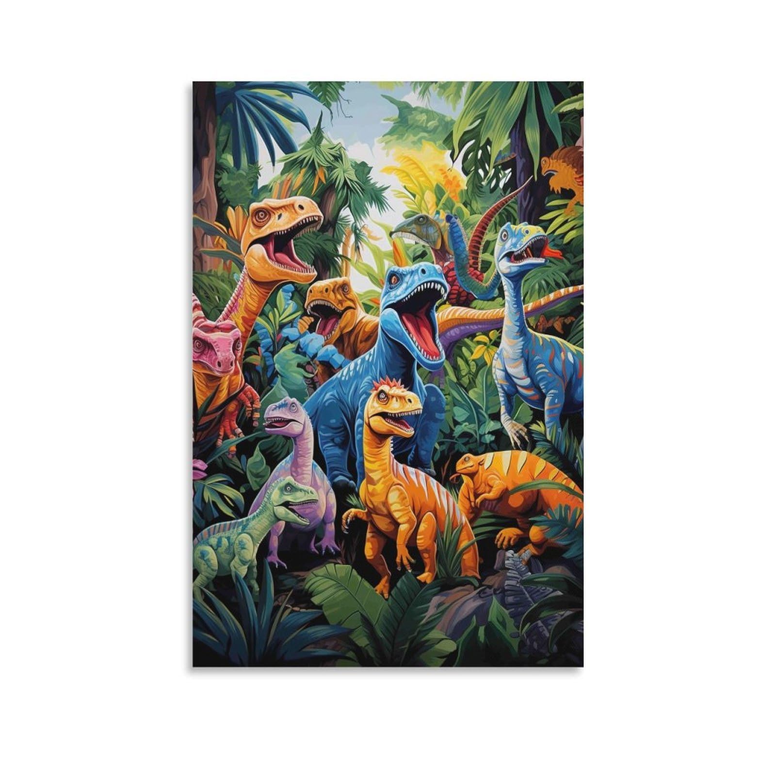 DHBANEIOK Dinosaurs Jungle Scene Poster Artwork Giclee Canvas Prints Modern Canvas Wall Art Picture Wall Hanging for Bathroom Wall Decor 12x18inch(30x45cm)