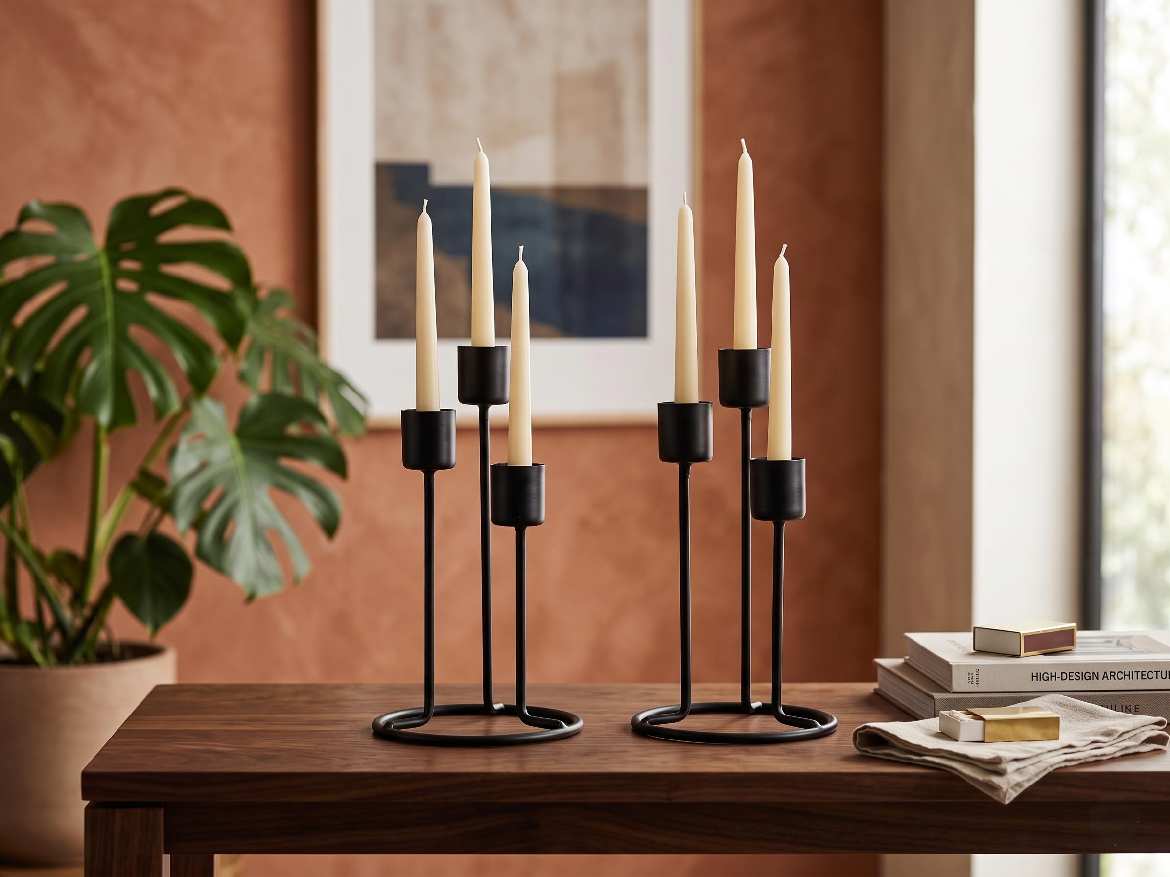 Metal Core Black Iron Candle Stand Holder for Dining Table Home Decor Geometric Metal Taper Candlestick Centerpiece 6 Inches Tall Set of 2-image-34