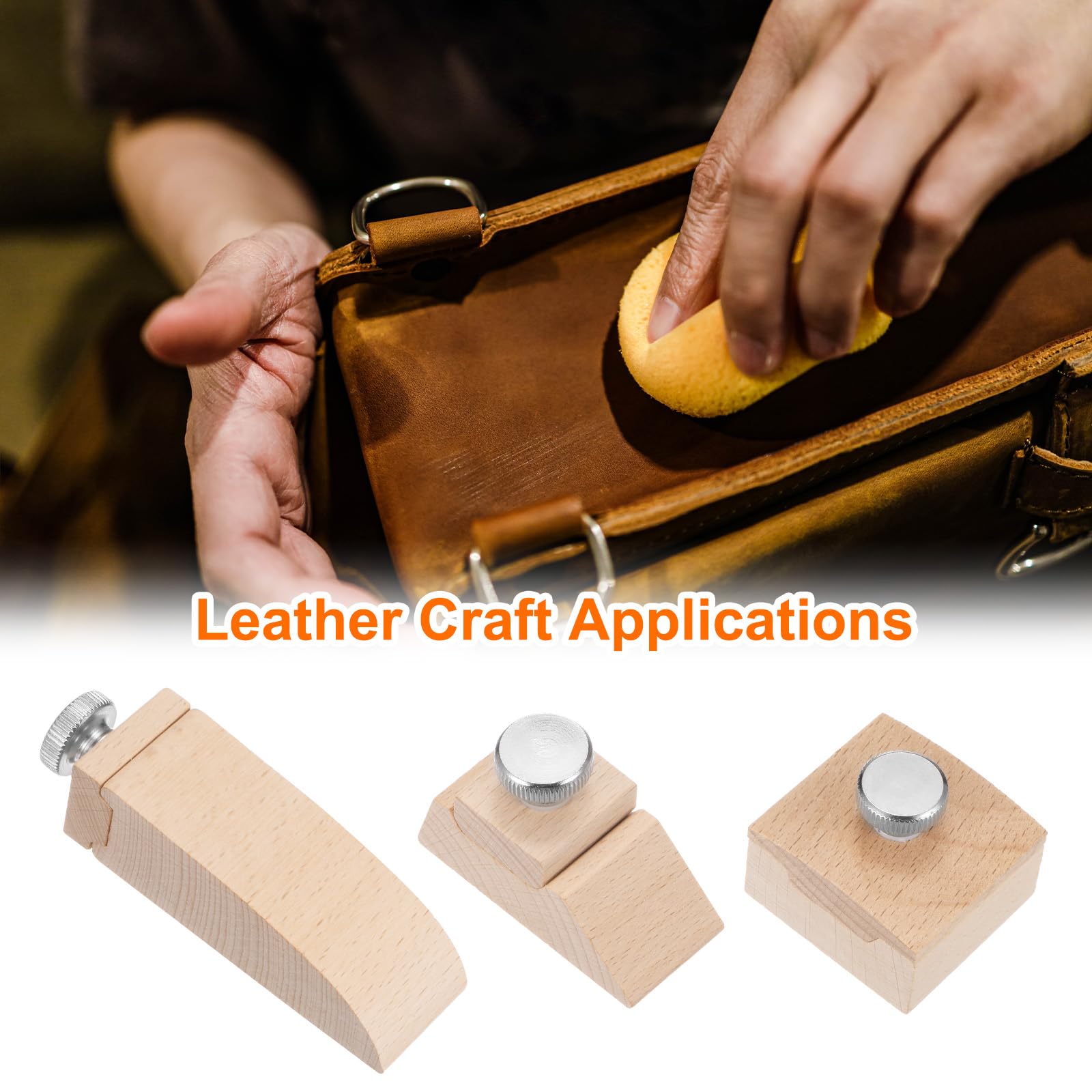 HARFINGTON Juego de 3 bloques de lijado a mano de madera, cuña biselada cuadrada, herramienta de pulido de papel de lija para bricolaje, accesorios de manualidades de cuero