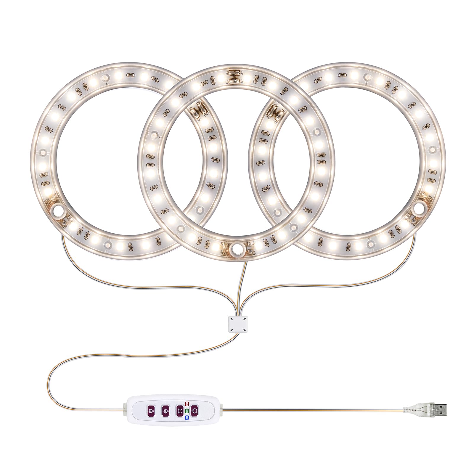 Saluaqui #1-3 Full Spectrum Led Grow Lights For Indoor Plants With 20 Leds And Adjustable Height - Usb Angel Ring Lamp With 8H/12H/16H Timer And 5 Dimmable Levels For Succulents (3 Pack)