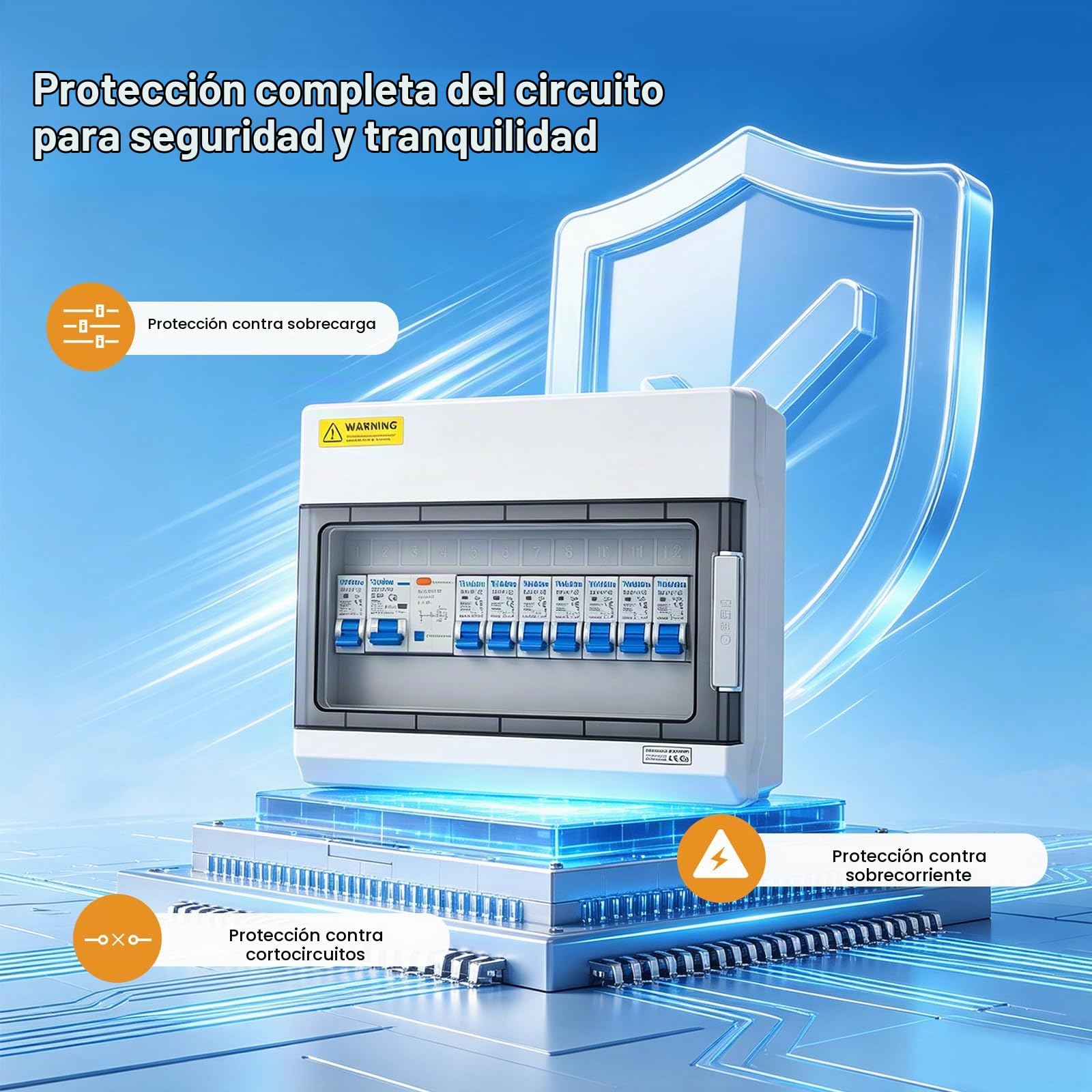Caja de fusibles de superficie, caja de distribución con interruptor diferencial FI, caja de distribución de energía IP65 para hogar/oficina/centro comercial, interruptor de alimentación de 125 A