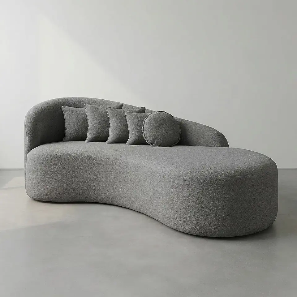 Sofá Orgânico Curvo Meia Lua Luxuoso em Tecido Bouclê com Almofadas Ideal para Salas de estar Minimalistas, Recepçoes, Cafés (Grafite)