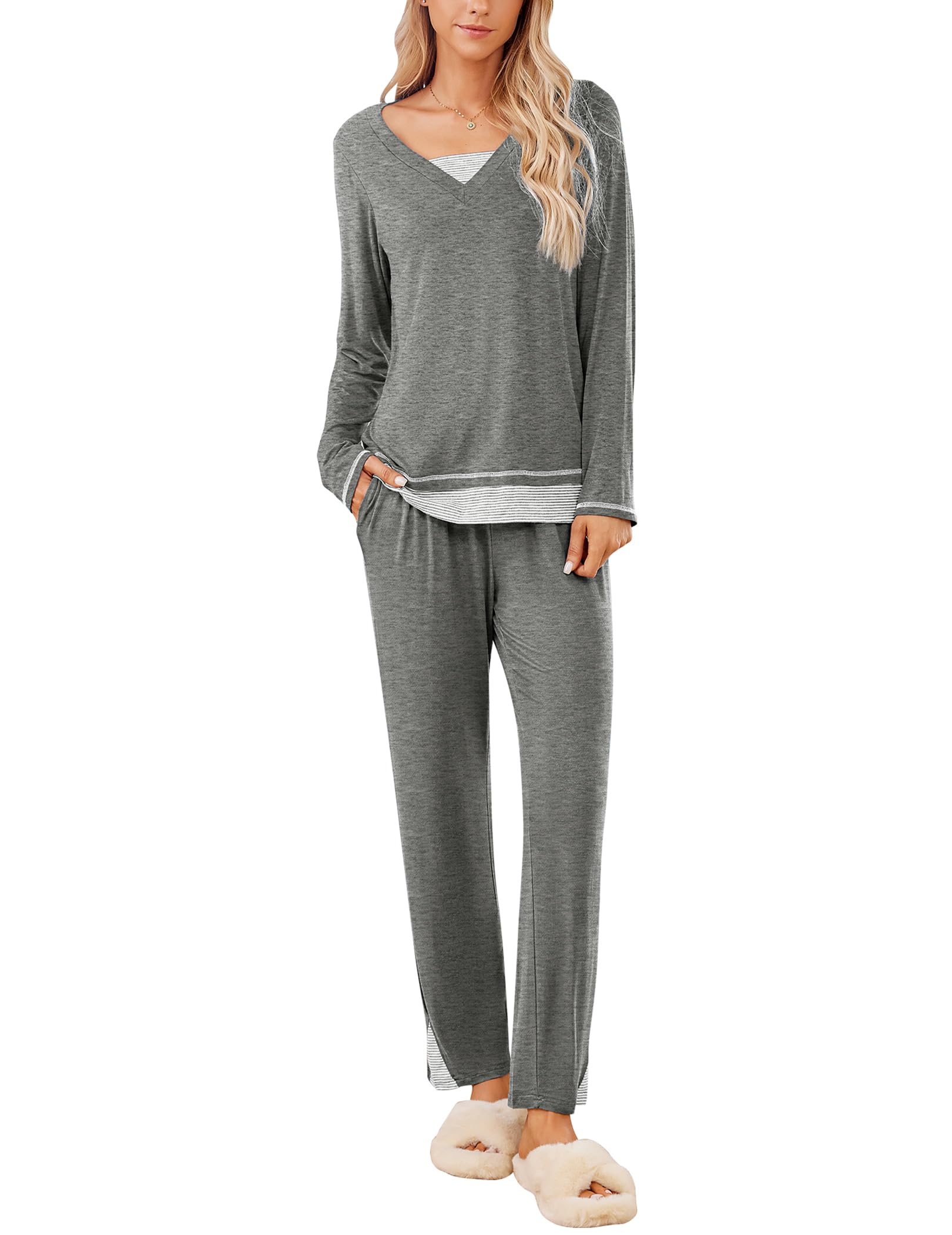 ELESOL 2 Piece Outfits For Women Lounge Sets Pajama Sets Long Sleeve With Long Pants Soft Loungewear