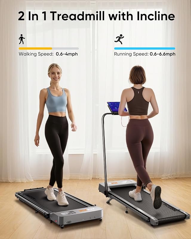 Acezoe 2-in-1 Foldable Treadmill with 3-Level 10% Incline, Walking Pad for Home Small Office, Compact Portable Under Desk Treadmill with Handle,Dual LED Display, APP & Remote, 300 lbs Capacity image 2