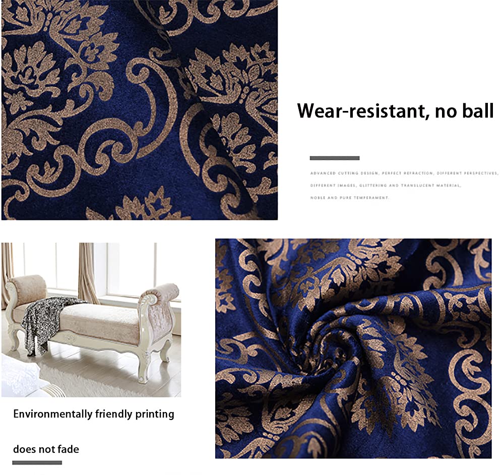 Azul marino Tejido de terciopelo tela de terciopelo de sofá con estampado floral suave para materiales de manualidades de bricolaje almohadas, cortinas fondo de foto decorativo 145x100(Size:1.45m*10m)