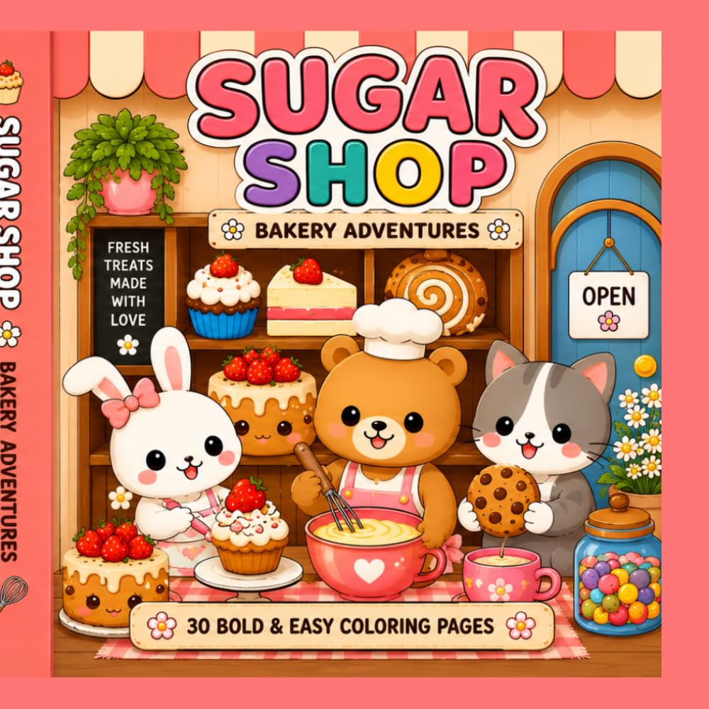Sugar Shop: 30 Bold & Easy Cozy Bakery Coloring Book for Teens & Adults