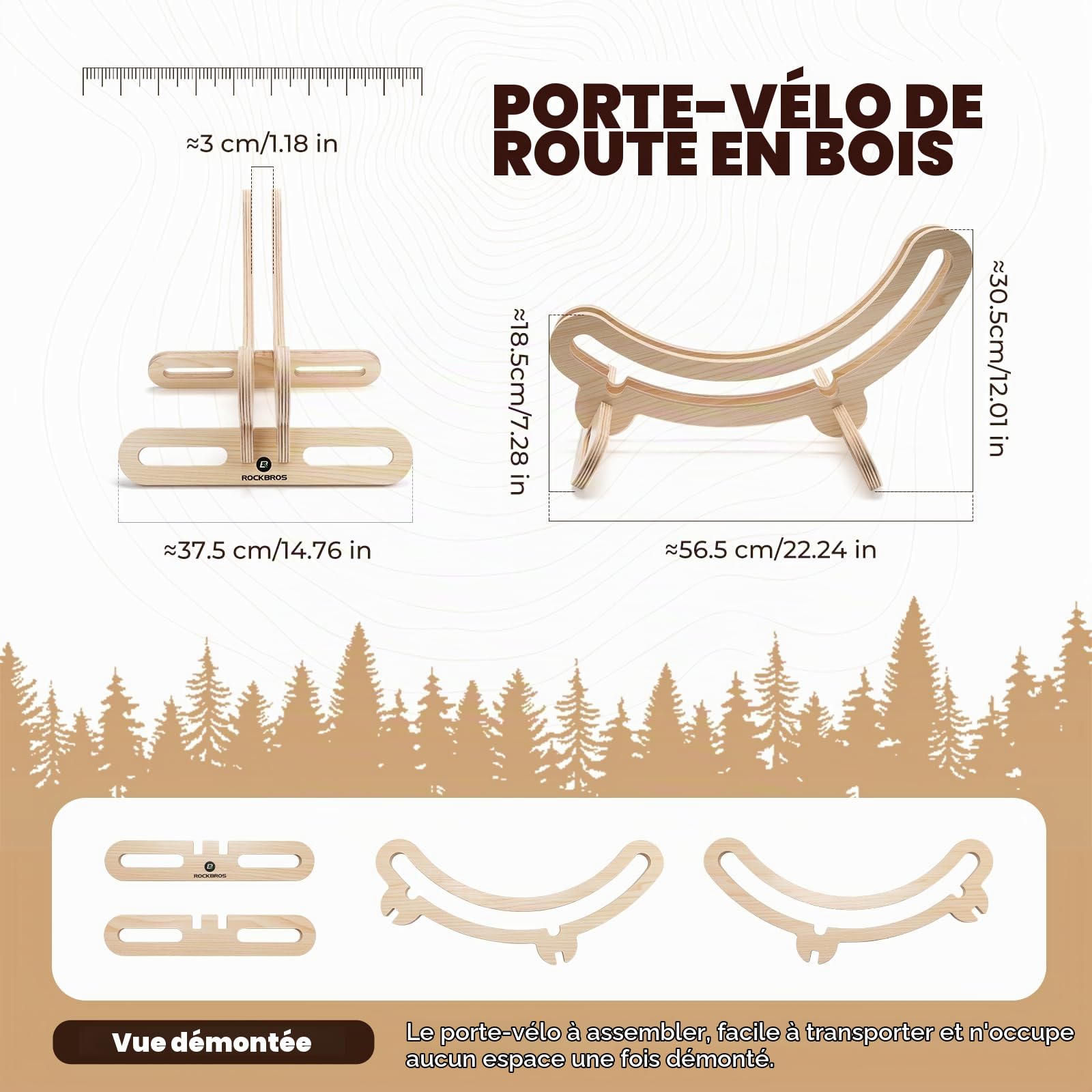 ROCKBROS Porte-Vélos, Râtelier Vélo, Support Vélo Sol, Support de Stationnement en Bois pour Vélo de Route de 23C à 30C, 700C, Idéal pour Garage, Maison ou Magasin de Vélos