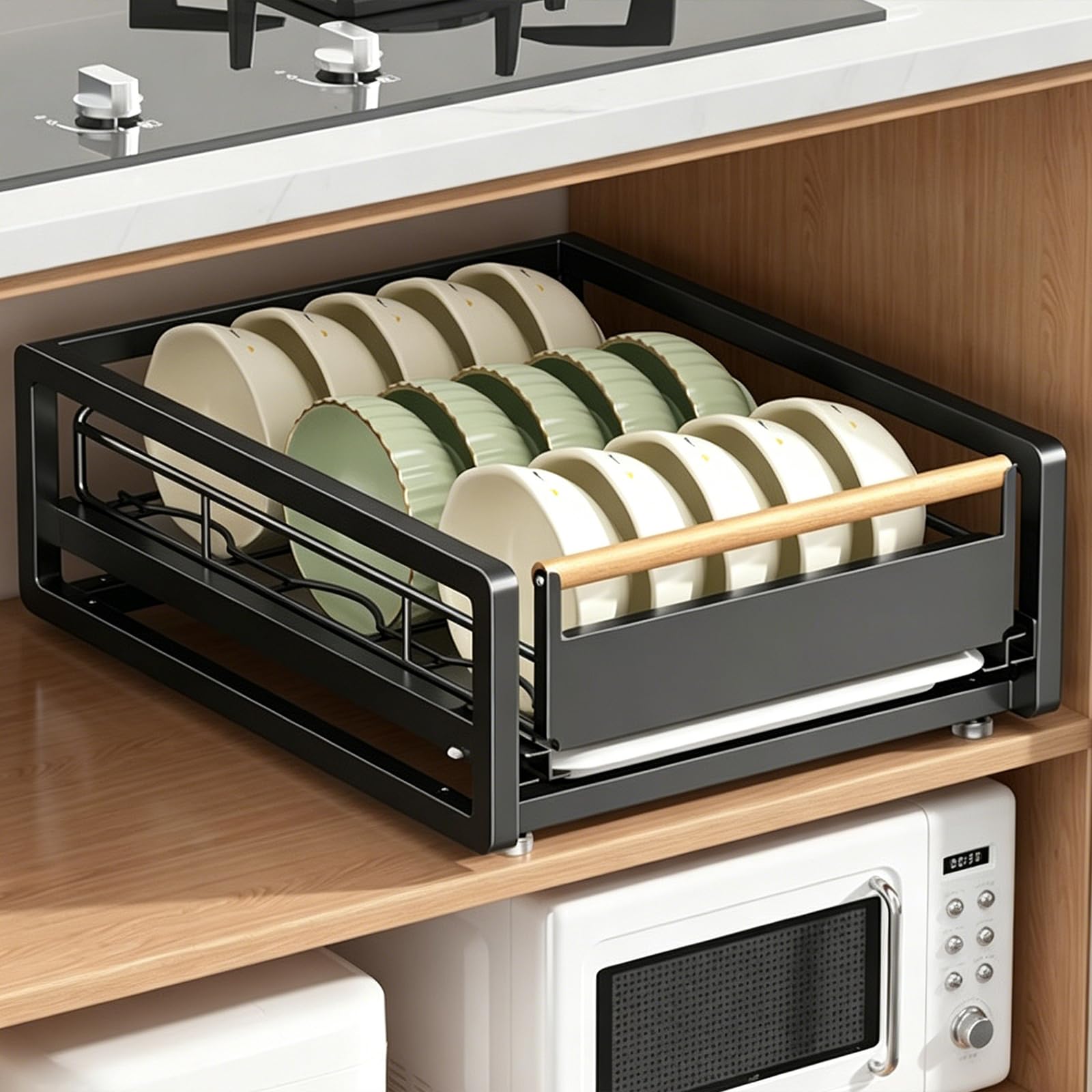 Organizador Bajo Fregadero con Bandeja, Gran Capacidad y Alfombrilla Antideslizante, Estante Extraíble para Cocina, Baño y Armario Black 15.3x11.8x5.1in/39x30x13cm