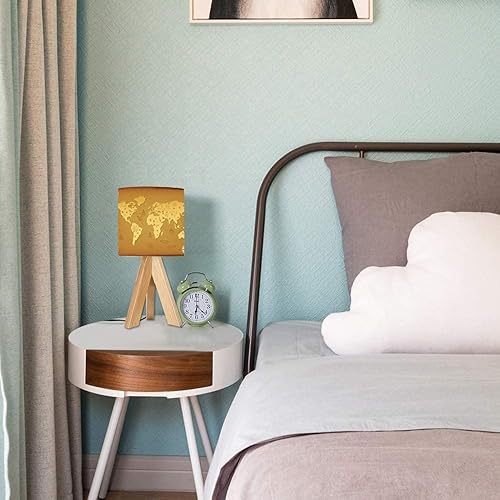 Miniatura 3 de OEPWQIWEPZ Trípode lámpara de mesa de mesita de noche de madera con pantalla de tela de lino para cuarto de bebé, dormitorio, sala de estar,