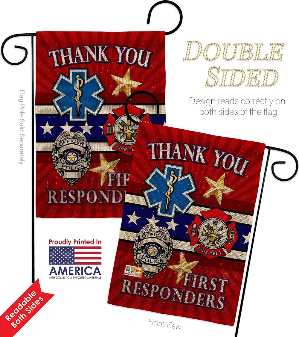 First Responders Burlap Garden Flag - Pack Armed Forces Service All Branches Support Honor United State American Military Veteran Official Our Troops - House Yard Gift Double-Sided 13 X 18.5