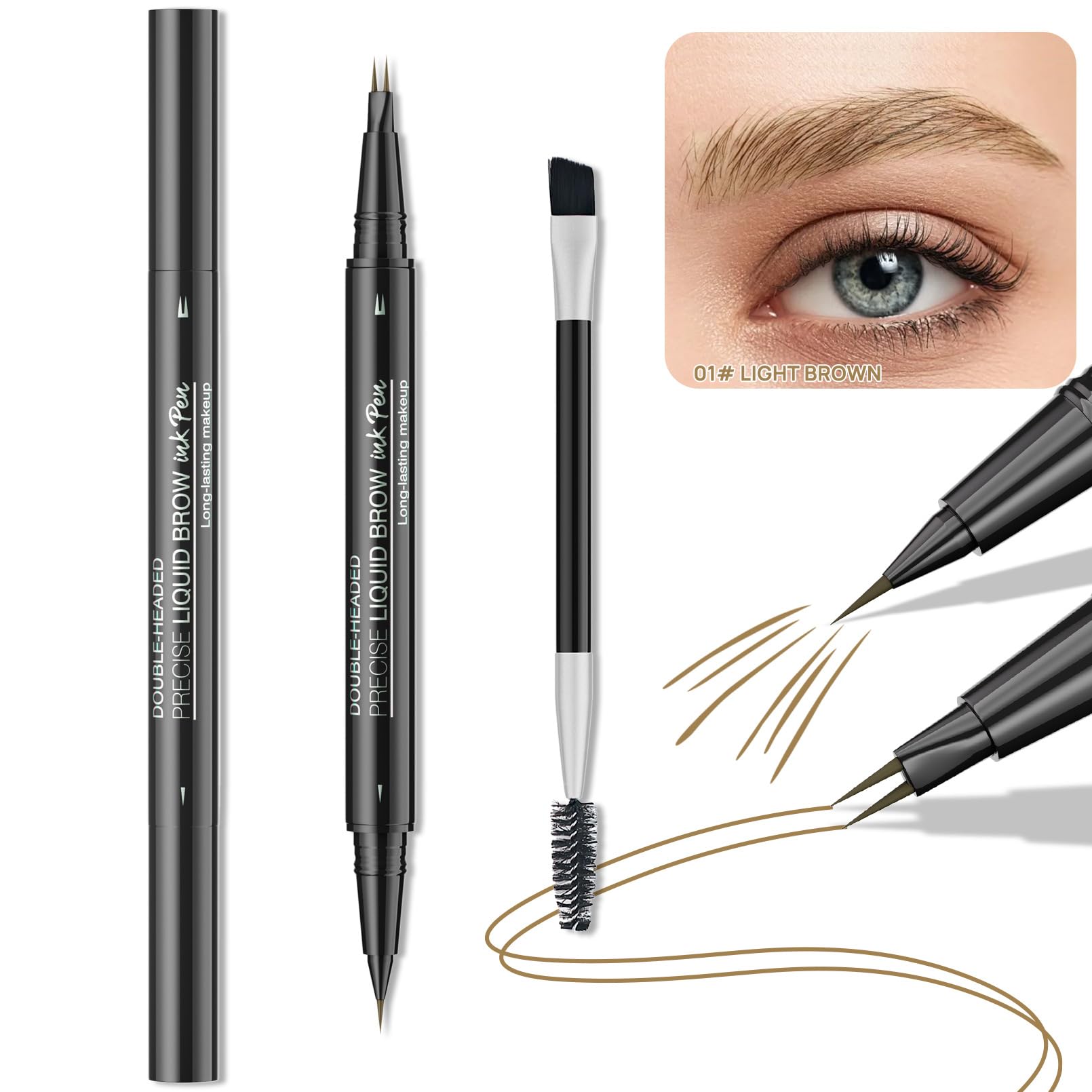Double-Headed Precise Liquid Brow Ink Pen with Brush and Spoolie - Image 2