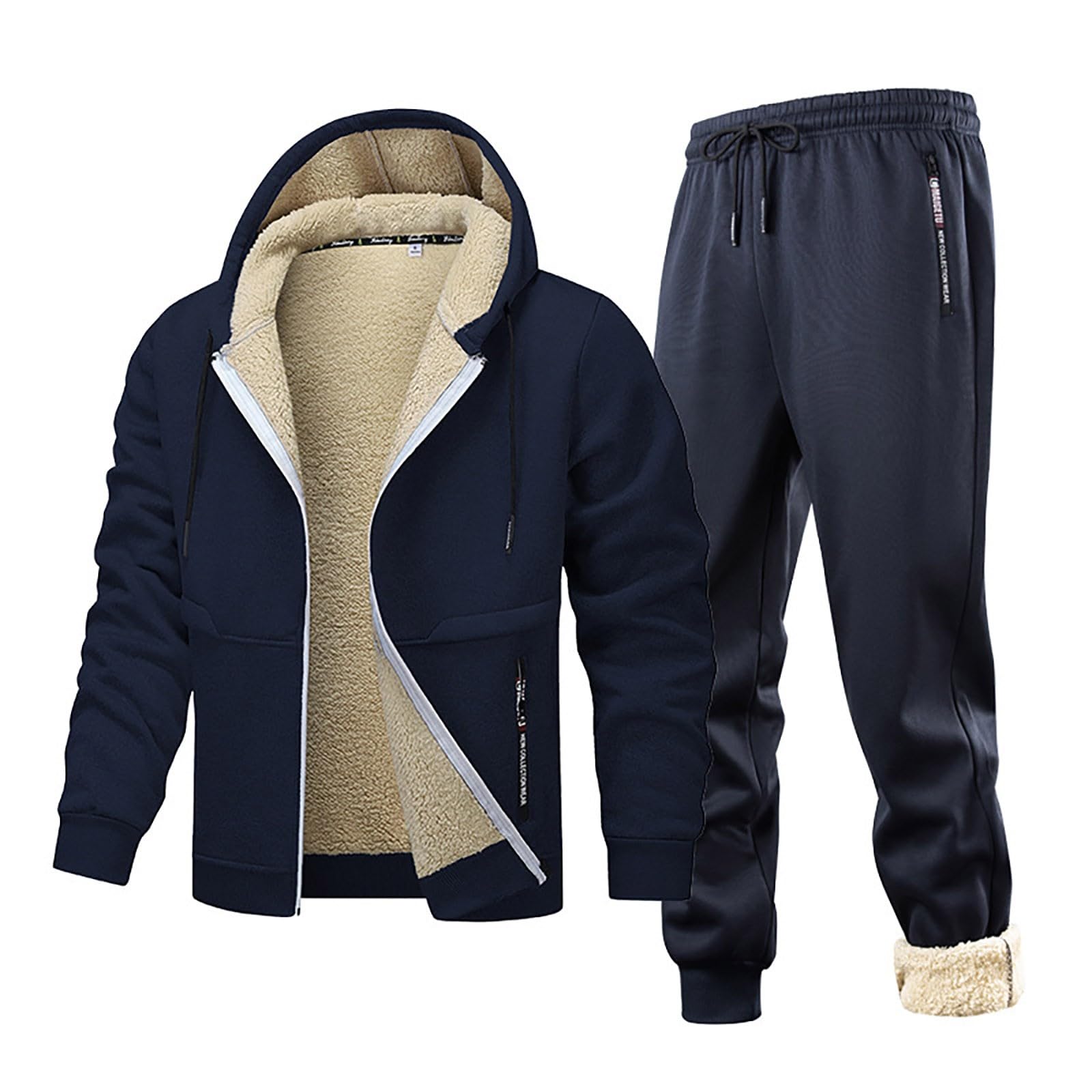 Jogginganzug Herren Fleece Trainingsanzug - Winter Thermo Gefüttert 2 Teiler Sportanzug Hausanzug Fleecejacke und Jogginghose Zweiteiler Sweatanzug Warmer Freizeitanzug Laufbekleidung XS-XXL 2026