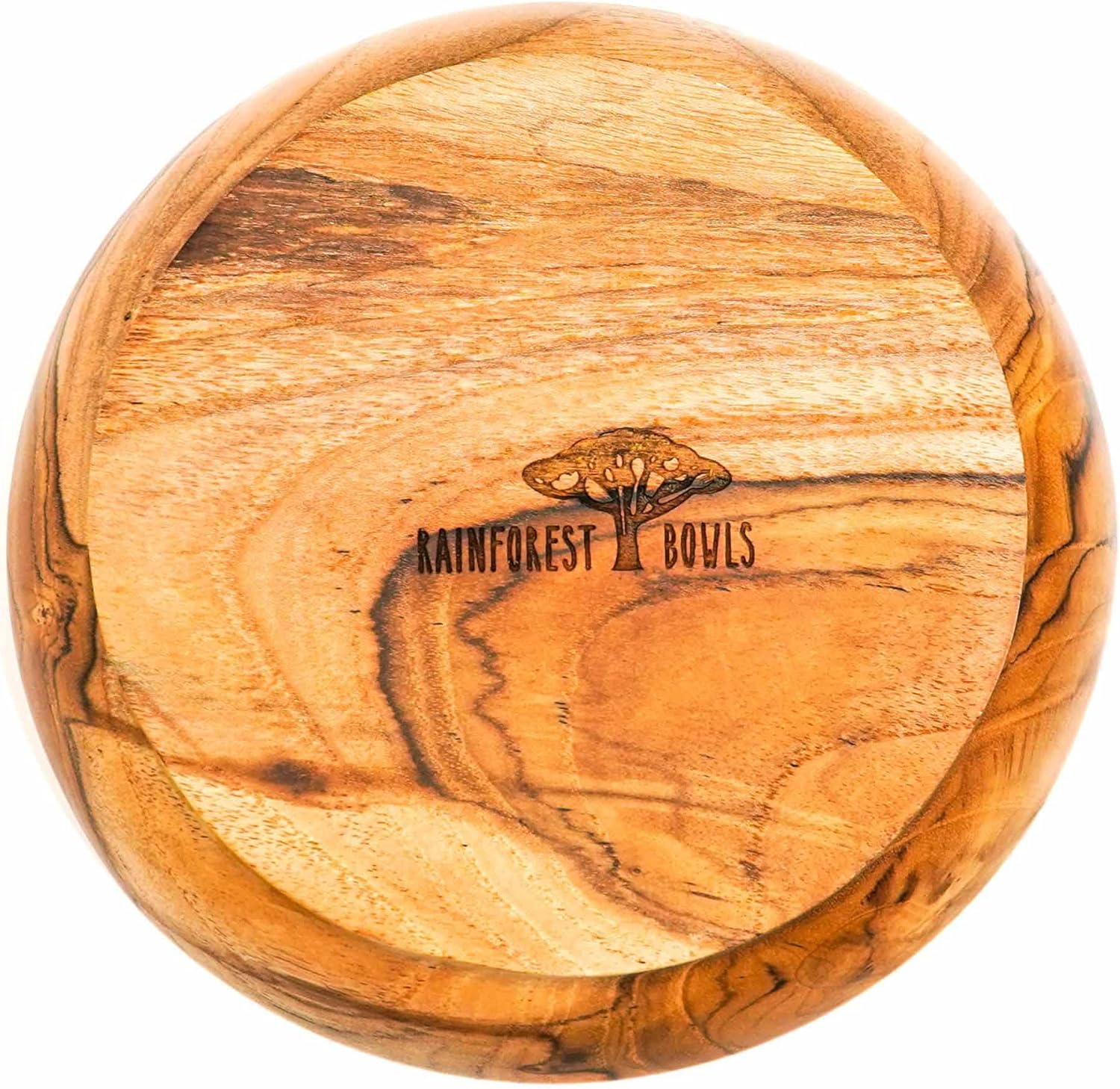 Rainforest Bowls Set of 2 7" Large Round Footed Javanese Teak Wood Bowls- Perfect for Everyday Use, Hot & Cold Friendly, Ultra-Durable- Premium Solid Wooden Bowls Handcrafted by Indonesian Artisans