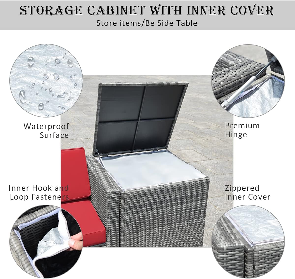 DORTALA 8Pcs Rattan Furniture Set w/Cushions, Sturdy & Durable Construction, Outdoor Wicker Rattan Conversation Sofa Set w/Storage Table, Ideal for Patio, Balcony and Indoor, Red