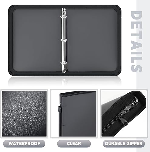 Miniatura 3 de Teling Paquete de 8 carpetas con cremallera con cubierta de 3 anillos, organizador de archivos de plástico transparente recargable, planificador