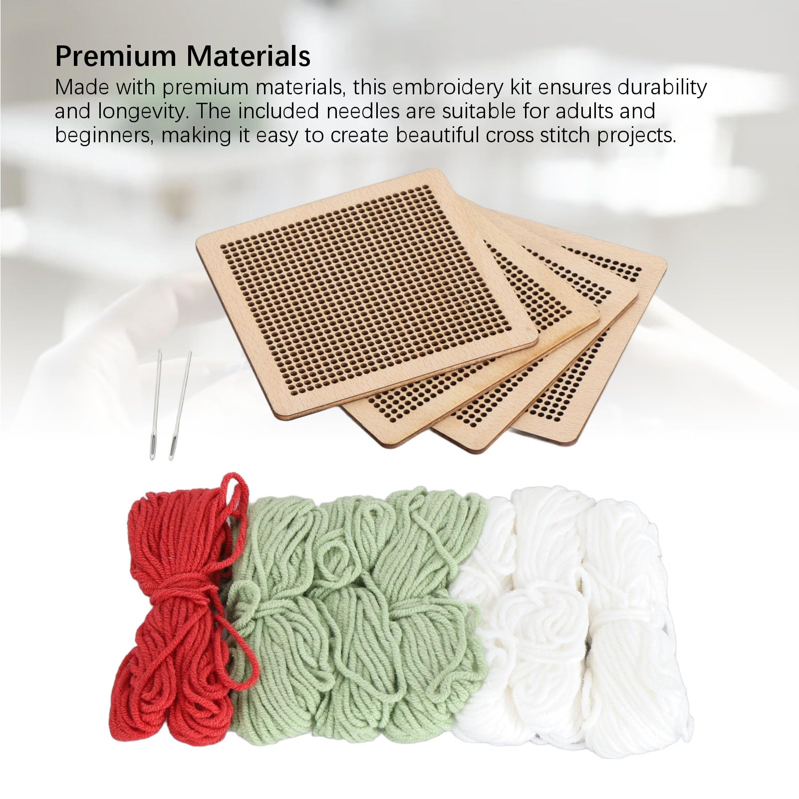 XGOUGUAAU Kit per principianti a punto croce da 4 pezzi, motivo floreale, kit per ricamo con ricamo ad ago per principianti (Verde chiaro)