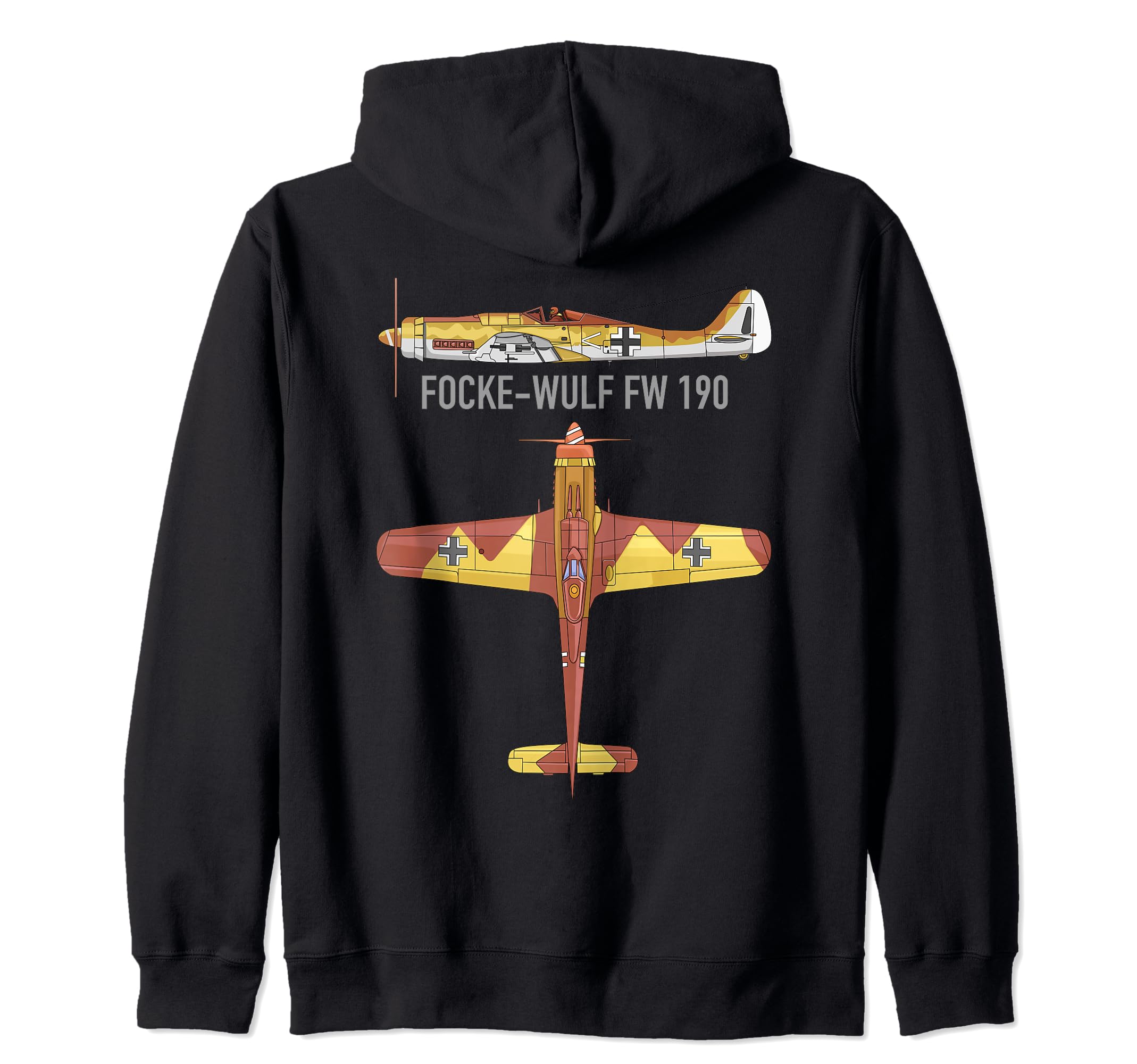 Focke-Wulf Fw 190 German WW2 Fighter Aircraft Plane Diagram Zip Hoodie, Black, S - Image 2