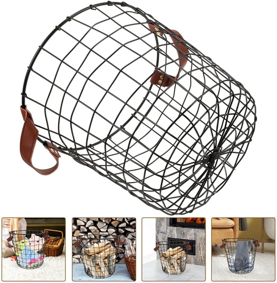 2pcs Metal Wire Storage Basket for Firewood Sturdy Logging Carrier with Handle Versatile Basket for Outdoor Use for Firewood Magazines Toys and More